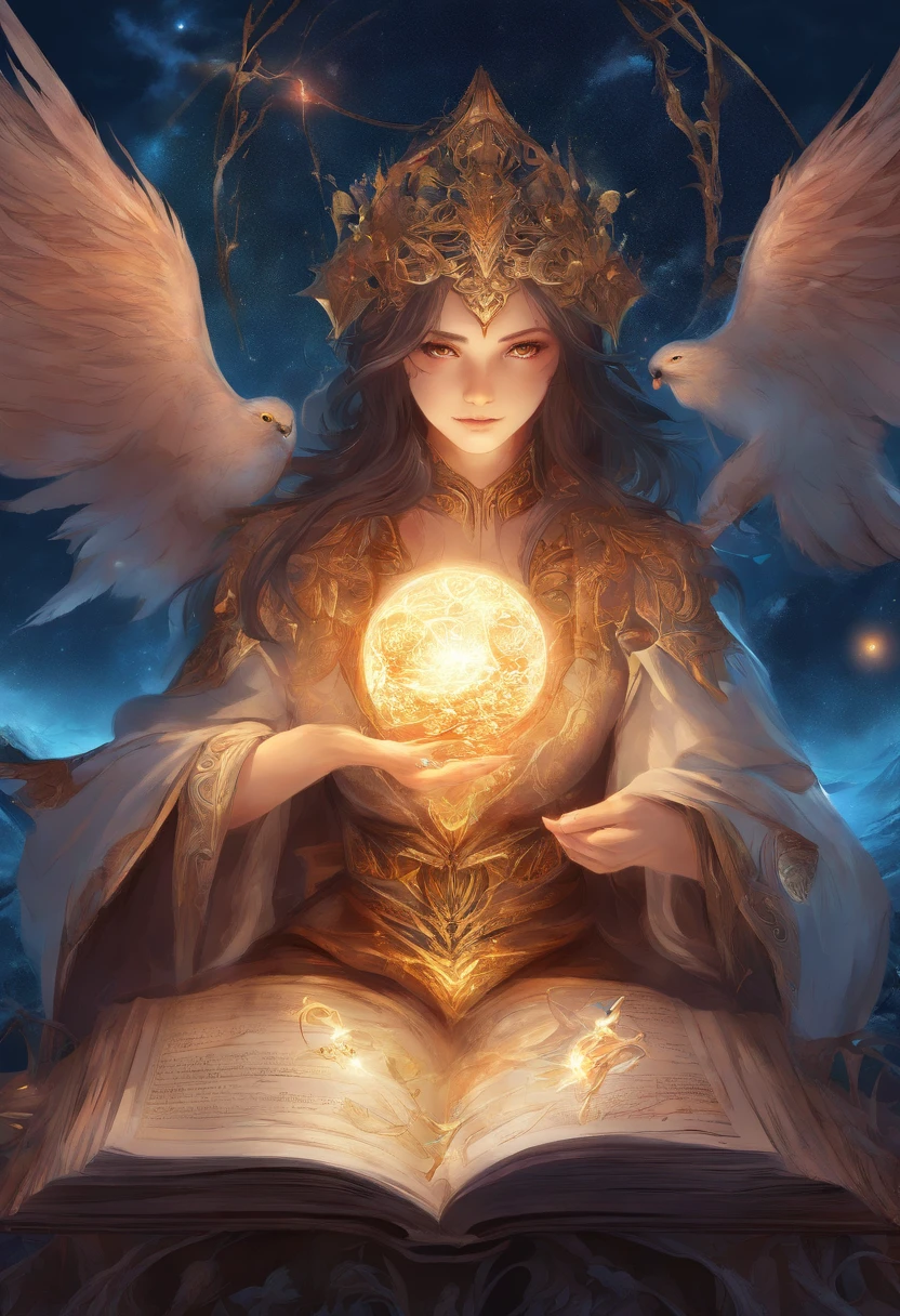 death,blood,night, dark, (Fantasy),Infinite,deep blue sky,The abyss of knowledge,knowledge,((masterpiece)), (((best quality))),((beautiful detailed eyes)),(eyelash),Monster,(1 boy),black hair,wavy hair,abyss eyes,Shiny skin,oil,(bird body,feather),Wearing Rags of cloth, Tzeentch,elf,extremely detailed CG unity 8k wallpaper,masterpiece, ((ultra-detailed)), ((illustration)),colorful,wallpaper,energy,Unknown terror,arcane,Around the magic,magic surrounds,magic rod,book,pages flying all over the sky,Know it all,Predicting the Future,Know the past,Infinite wisdom,blue flame,Warlock,Magical Circle,Pentagram,incantation,mantra,Singing magic,