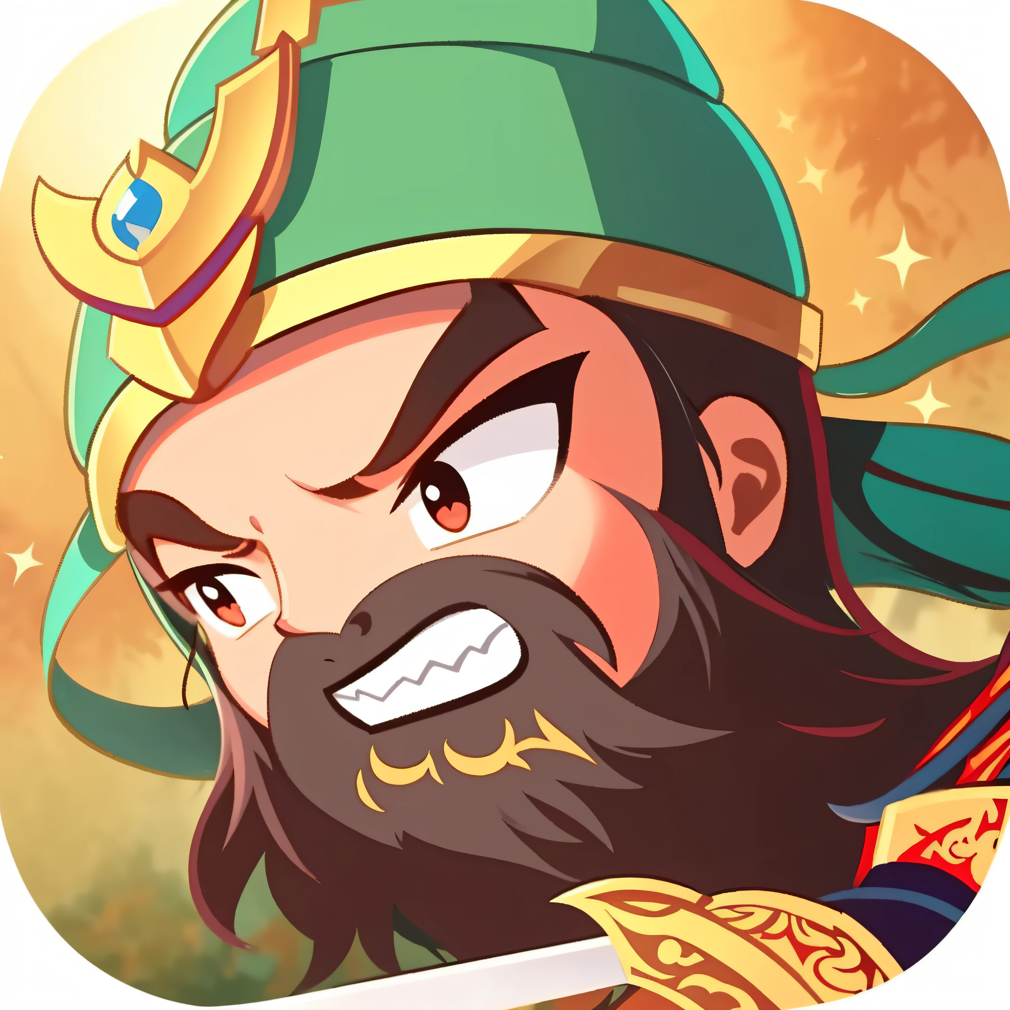 a close up of a cartoon character with a sword and a hat, chinese three kingdoms, Guan yu, from three kingdoms, Three kingdoms, three kingdom, xianxia hero, epic viking king, Ming dynasty, mongol, heroic fighter, epic legends game icon, inspired by Huang Ding, zun, lina, genghis khan, legendary warrior, mobile game