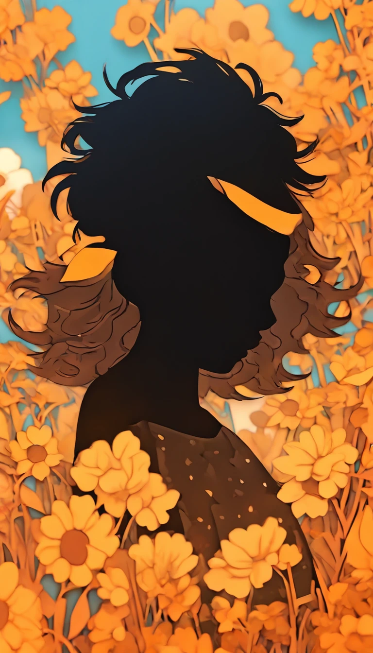 (Silhouette Art,cutouts:1.6) (((Paper cutting art,A world where only white exists:1.3) (Cowboy Shot),1 girl、Solo, (summer  dress, profile:1.2),white, Clear and beautiful face,Romper (blue open sky、white clouds、Yellow sunflower) Textured glass background,World of Tarot Cards、summer feel