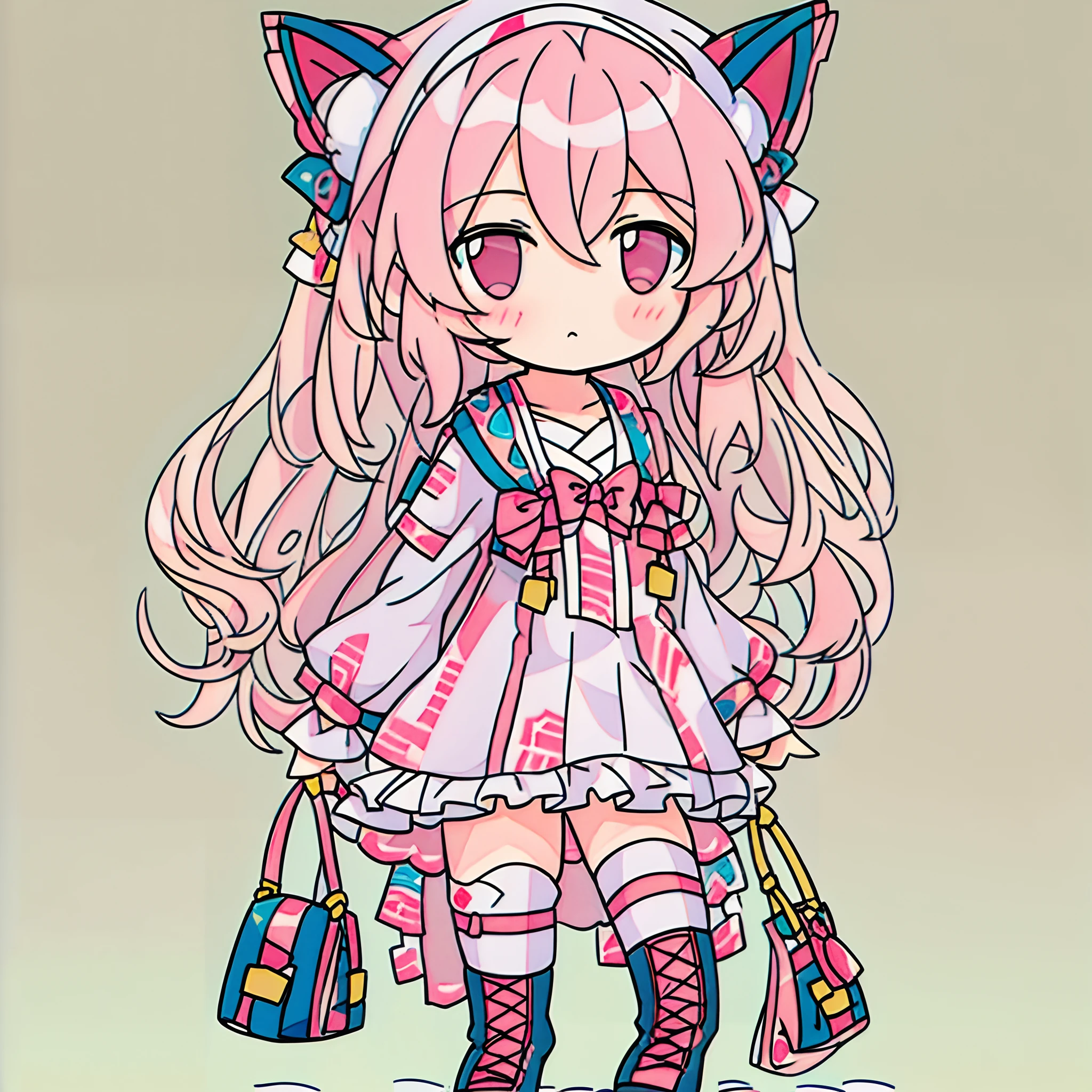 Cute girl with cat ears、Japan anime style、Moe、(full body2.0)、(1 person only 2.1)、(No background 1.8)、Authentic and highly detailed body、小柄、girl with、childish、10yaers old、length hair、bangss、A pink-haired、Authentic and highly detailed face、beautiful eyes that are authentic and highly detailed,、 Authentic and very delicate arms and hands、Authentic and highly detailed human hands(5 fingers)、The most beautiful girl in the world、Delicate and beautiful pink cat eyes、Authentic skin texture、Plain clothe、lolita、a miniskirt、(Authentic and highly detailed kneehigh pink socks 2.7)、(Authentic and highly detailed long boots 1.5)