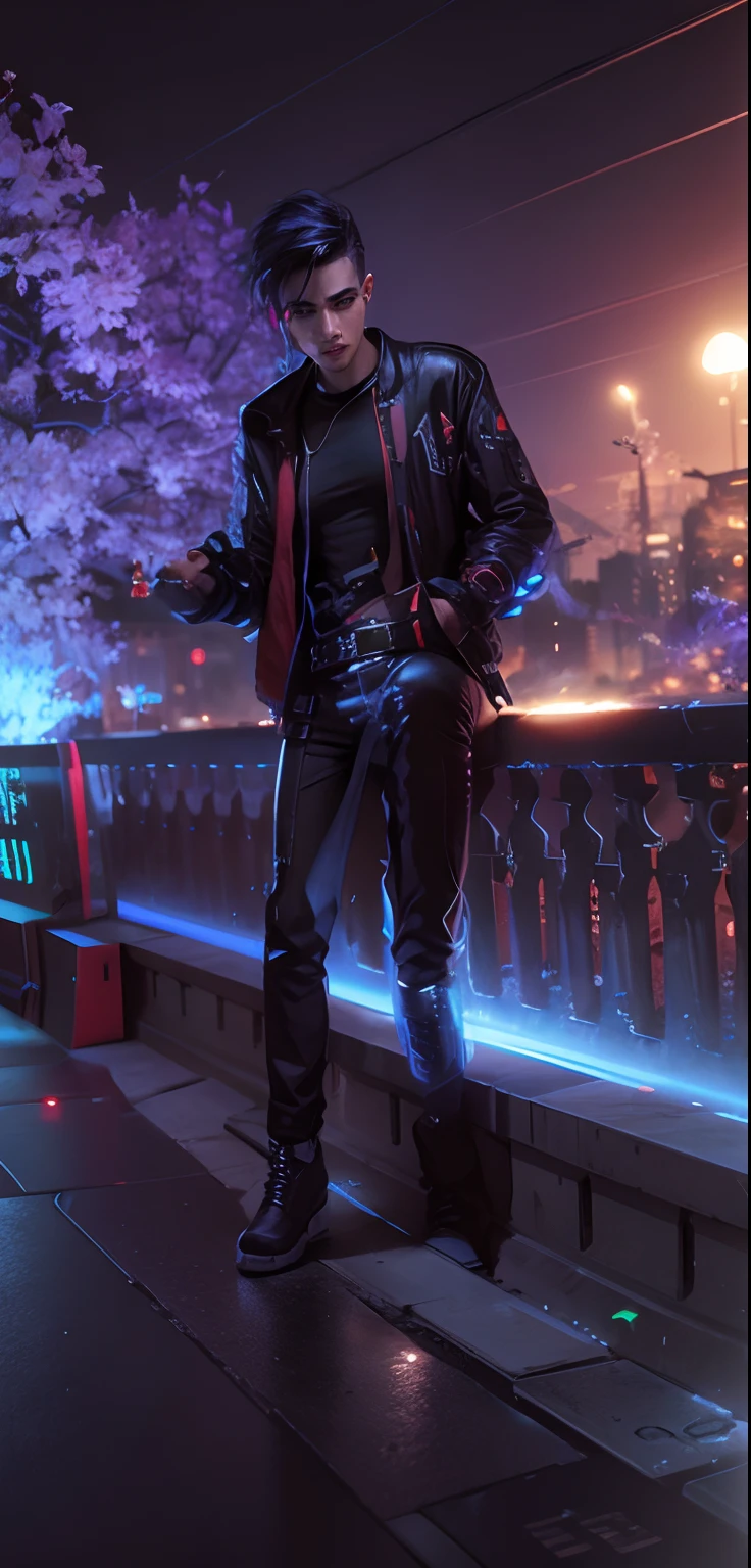 Change background cyberpunk handsome boy, realistic face,8k,ultra realistic