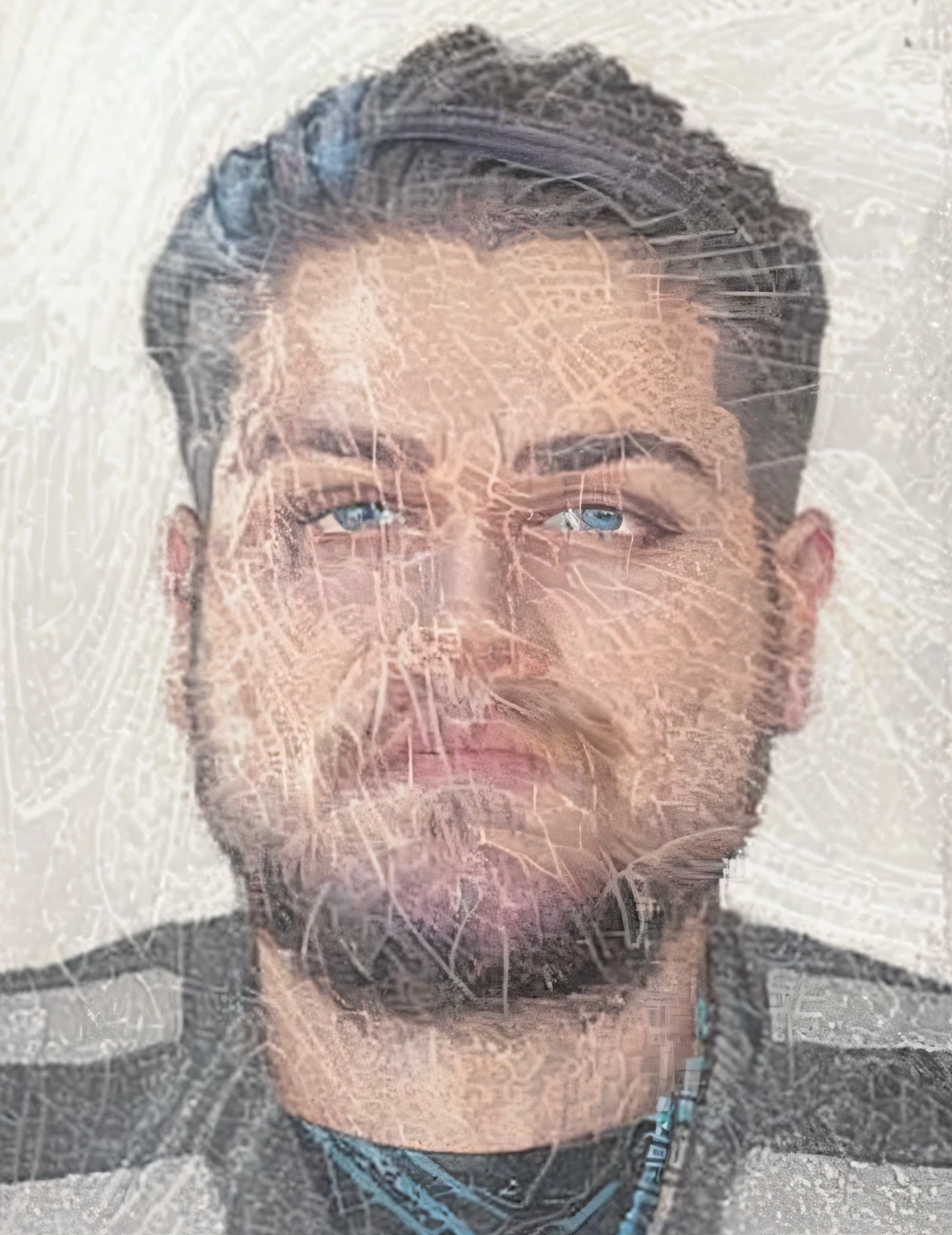 a man with a beard, cyberpunk art, funk art, stunning gradient colors, stylized portrait h 704, pompadour, twitch streamer, cold colors. insanely detailed, t-800, no watermark signature, in rich color, outrun