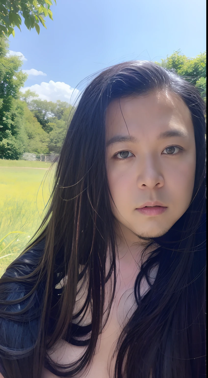 of a guy，long whitr hair，Black hair，Handsome，Deep eyes，full bodyesbian，Wear Hanfu，Black Hanfu，Black Buhan followed，Ancient wind，Contour light，The background is blurred out