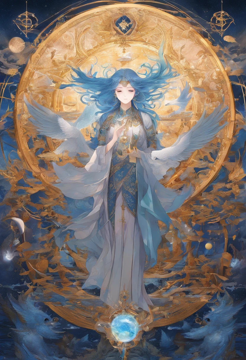 death,blood,night, dark, (Fantasy),Infinite,deep blue sky,The abyss of knowledge,knowledge,((masterpiece)), (((best quality))),((beautiful detailed eyes)),(eyelash),Monster,(1 boy),black hair,wavy hair,abyss eyes,Shiny skin,oil,(bird body,feather),Wearing Rags of cloth, Tzeentch,elf,extremely detailed CG unity 8k wallpaper,masterpiece, ((ultra-detailed)), ((illustration)),colorful,wallpaper,energy,Unknown terror,arcane,Around the magic,magic surrounds,magic rod,book,pages flying all over the sky,Know it all,Predicting the Future,Know the past,Infinite wisdom,blue flame,Warlock,Magical Circle,Pentagram,incantation,mantra,Singing magic,