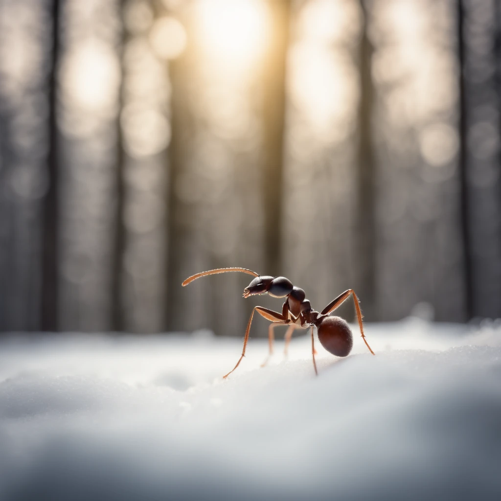 An ant in the snow forest