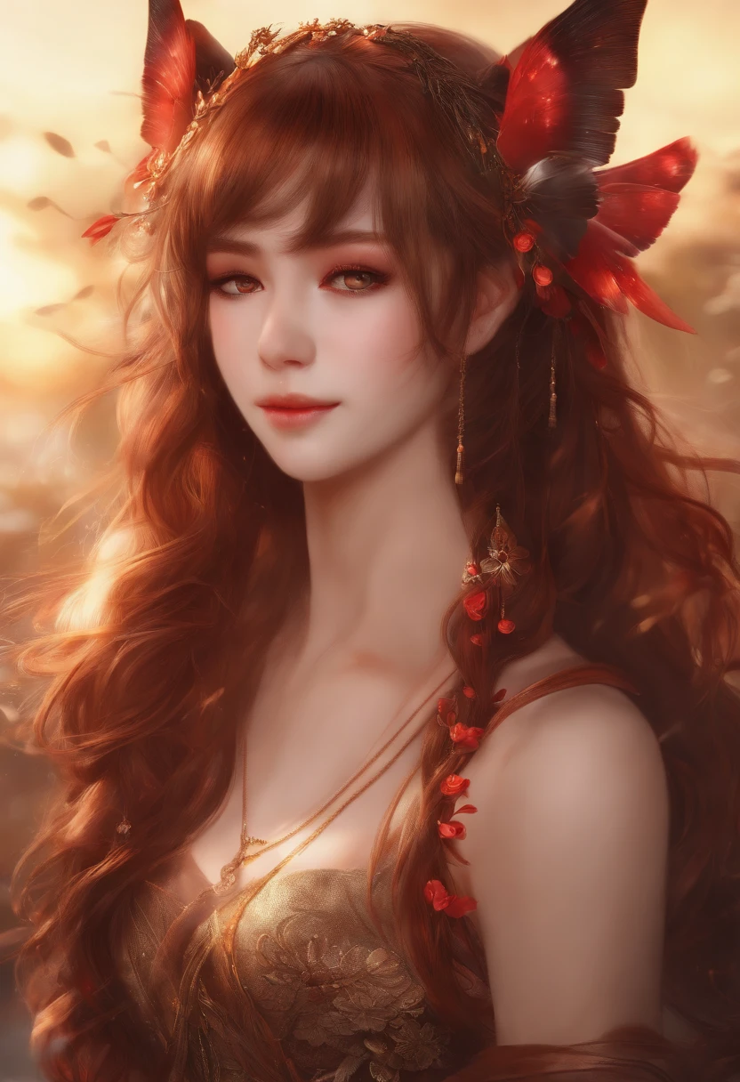 (Masterpiece, Best quality), Intricate details, 8K, art stations, the wallpaper, offcial art, Splash Art, Sharp focus,, 1girll, Long hair, double tails, Red eyes, Brown hair, JK Maiden