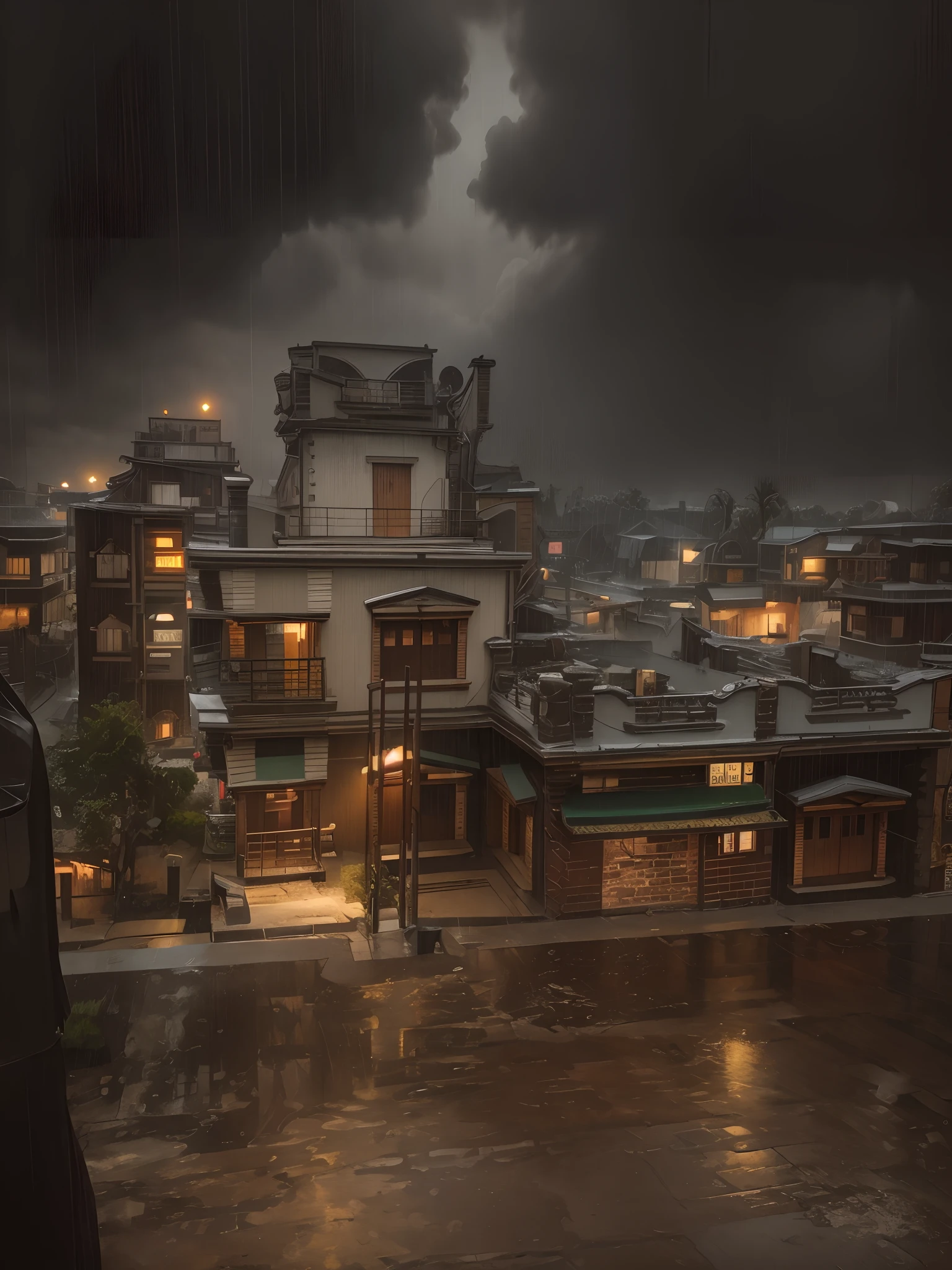 masterpiece, best quality, highly detailed, outdoors, raining, dark alley,     rainy day