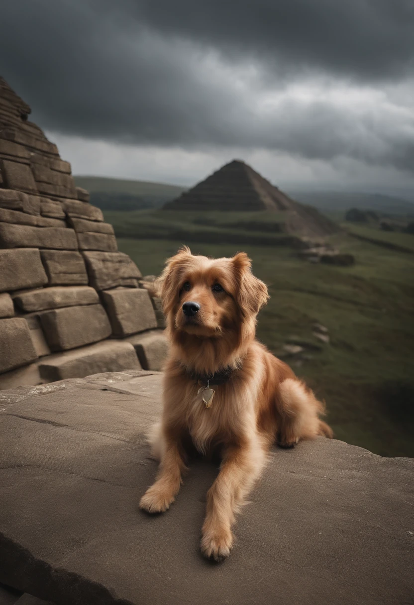 a yorkshire dog onto the top of the queops pyramid