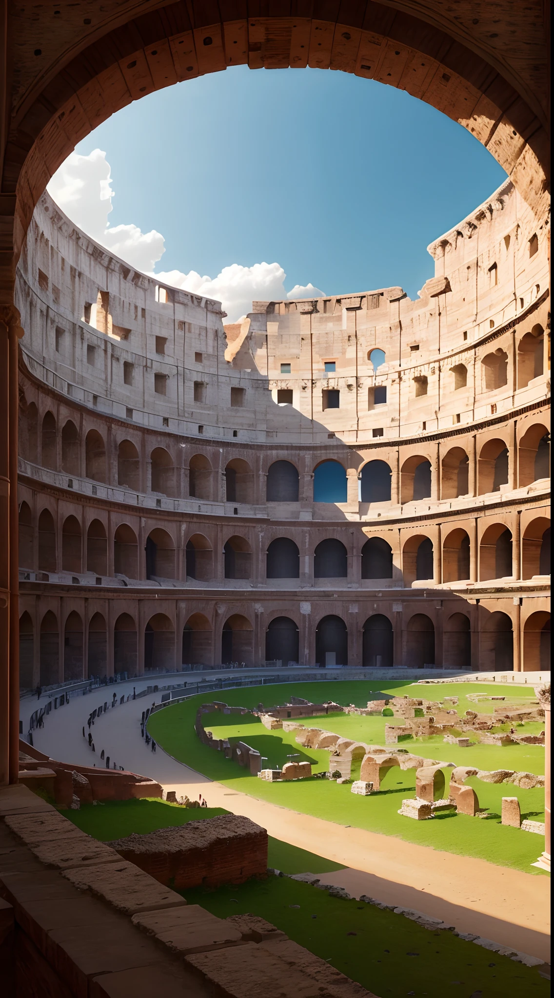 there is a large building with a lot of arches on it, colosseum, colosseo, roman coliseum, coliseum of rome, coliseum, roma, roman architecture, rome, wikipedia, former gasometer in rome, ancient rome, ( ( ruins of ancient rome ) ), surrealistic roman architecture, ancient roman setting, the photo shows a large, italy