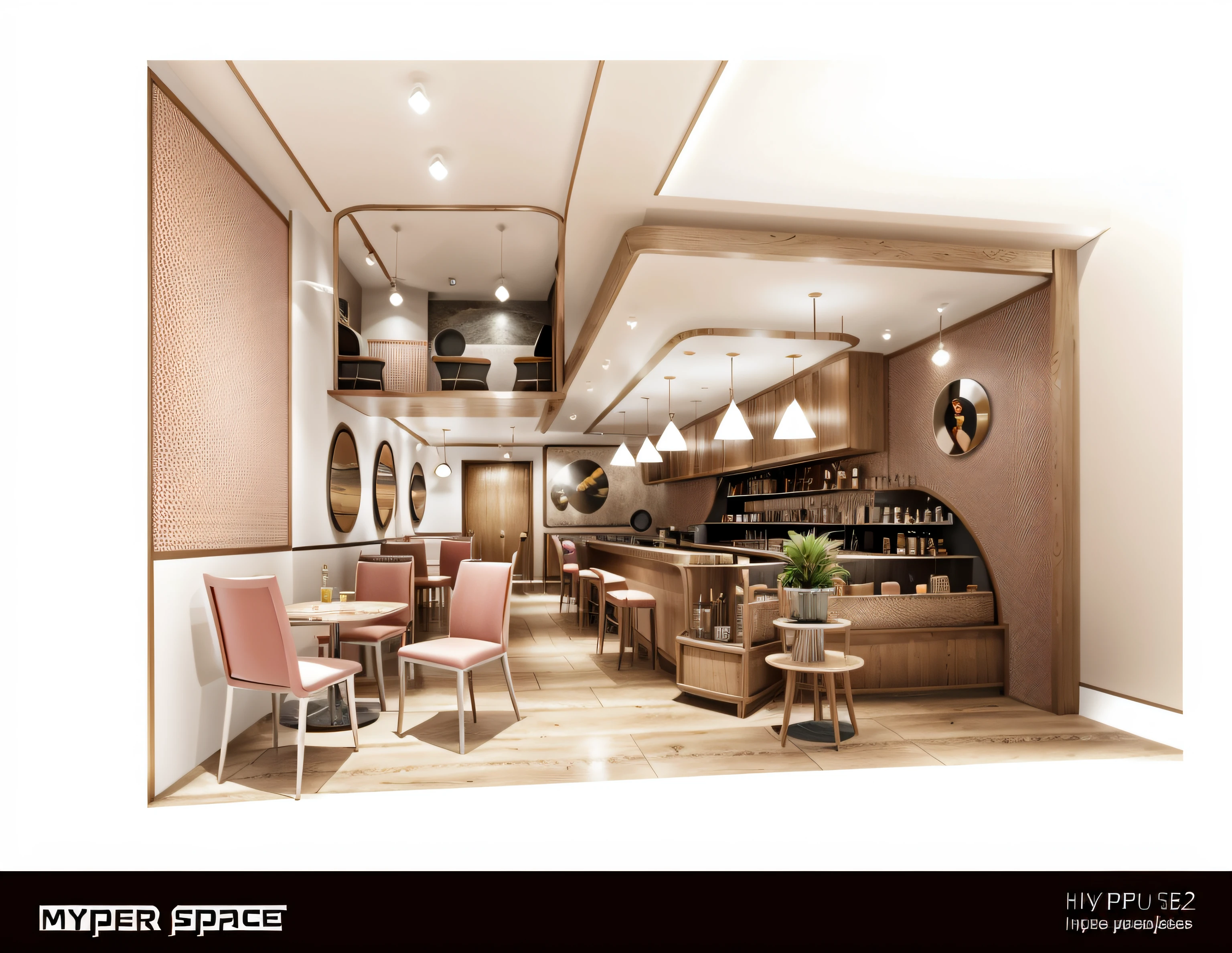 , masterpiece, coffee space, interior design, coffe space,, ((hyper detail :1.3))), cafe interior space with many tables and chairs, details of a cafe, inside a french cafe, cozy cafe background, cafe interior, in a bright cafe, table coffee, starbucks interior illustration, pink , glossy flat floor