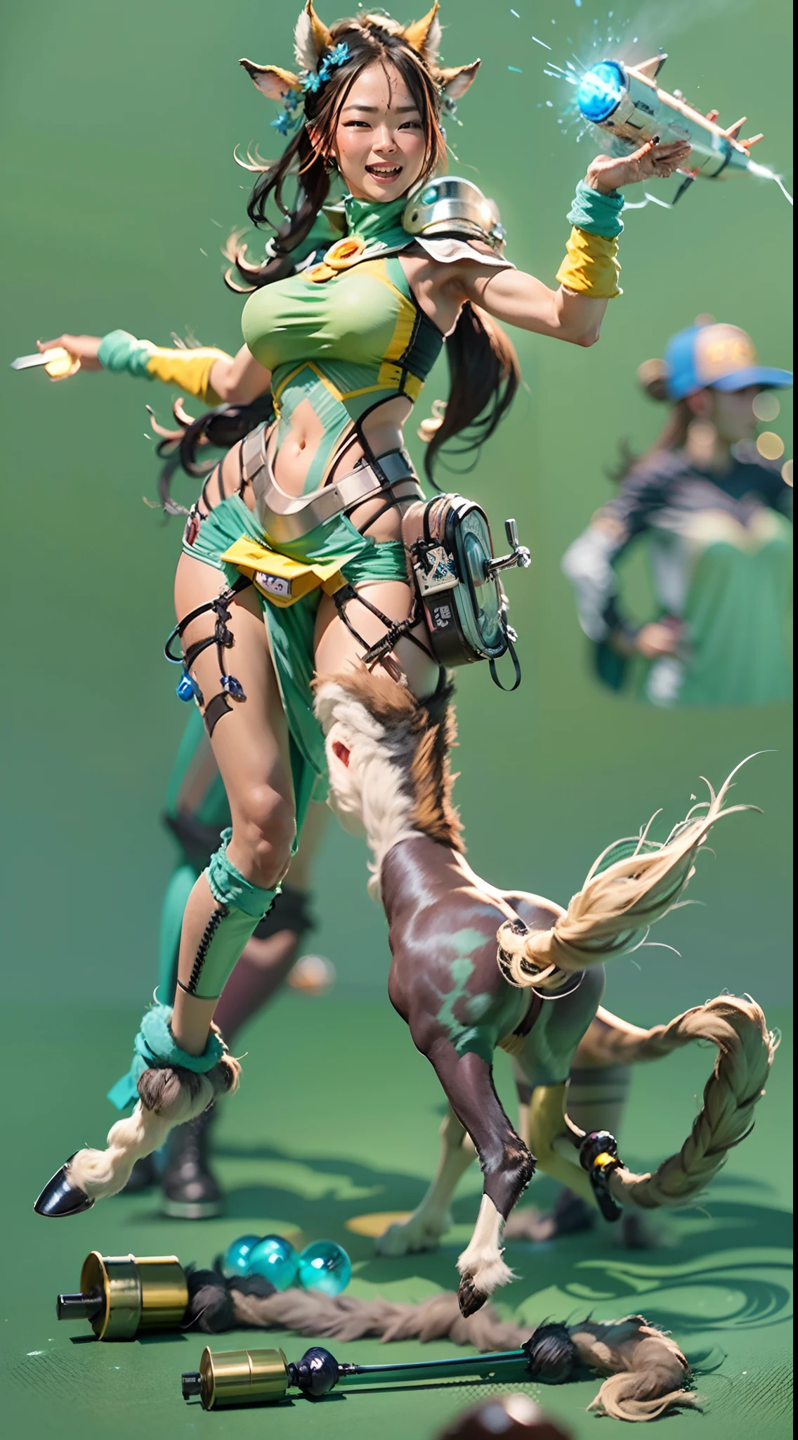 In a very grand scene,The extra-large wide-angle lens captures the appearance of a female centaur。She is tall,It has the ultimate curvy beauty,The muscles are slender and firm,Beautiful lines。Her facial features are tough and coquettish,Always with a sunny smile。She wears special tight-fitting equipment with a strong sense of technology,Step on multifunctional off-road style heels,Delicate and practical protective gear is worn on the hands, feet, wrists, neck and shoulders。The detection equipment around you flashes various cue lights and neon-like information screens,Let her exude a charming brilliance。Use Midjourney's advanced tools,Design special tight-fitting equipment for female centaurs,Highlight her unique physiological characteristics and appearance details,Add realism。And in her adventure scene,Spectacular views of nature,Such as the sky where storms and sunny days alternate、Brilliant rivers of stars and auroras、The snow-capped summit of Mount Everest、Fireworks in the mountain town, etc。ao mesmo tempo,Away from the hustle and bustle of Long Beach Pier is a neon-lit spaceship docked,Create a fantastic scene。Use Midjourney's advanced tools and multiple color palettes、Brush Strokes、Texture tools and model packages,It shows a sense of atmosphere where beauty and charm coexist。The charm of the female centaur is highlighted through color and lines,Enhance realism with detailing,Create a surreal dreamy feeling。Additionally,Use Midjourney's tools to add a variety of extreme sports gear and cultural trinkets to the female centaur,Create intricate hairstyles and outfits,Give her a sense of premium。She never flinches,Regardless of the terrain,can respond quickly,Even the extreme geography and dangerous terrain of aliens cannot stop her。Use Midjourney's powerful tools,You can do it with incredible detail and beauty,Bring this ultra-grand and beautiful scene to life。Ultra-grand scenes,super wide shot, hdr,(真实感,Masterpiece quality,best qualtiy),