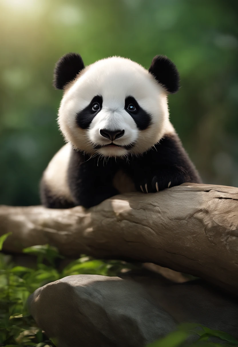 Panda bear sitting on a tree trunk with its paws crossed, cute Panda, a cute giant Panda, Panda Panda Panda, Panda, A cute animal, Cute Animals, the cutest creature in the world, Endangered, the cutest creature in the world, Tian Zhi, Pain々Adorable, showing his paws to viewer, pose for a photo, highly stylized, Animals that look peaceful