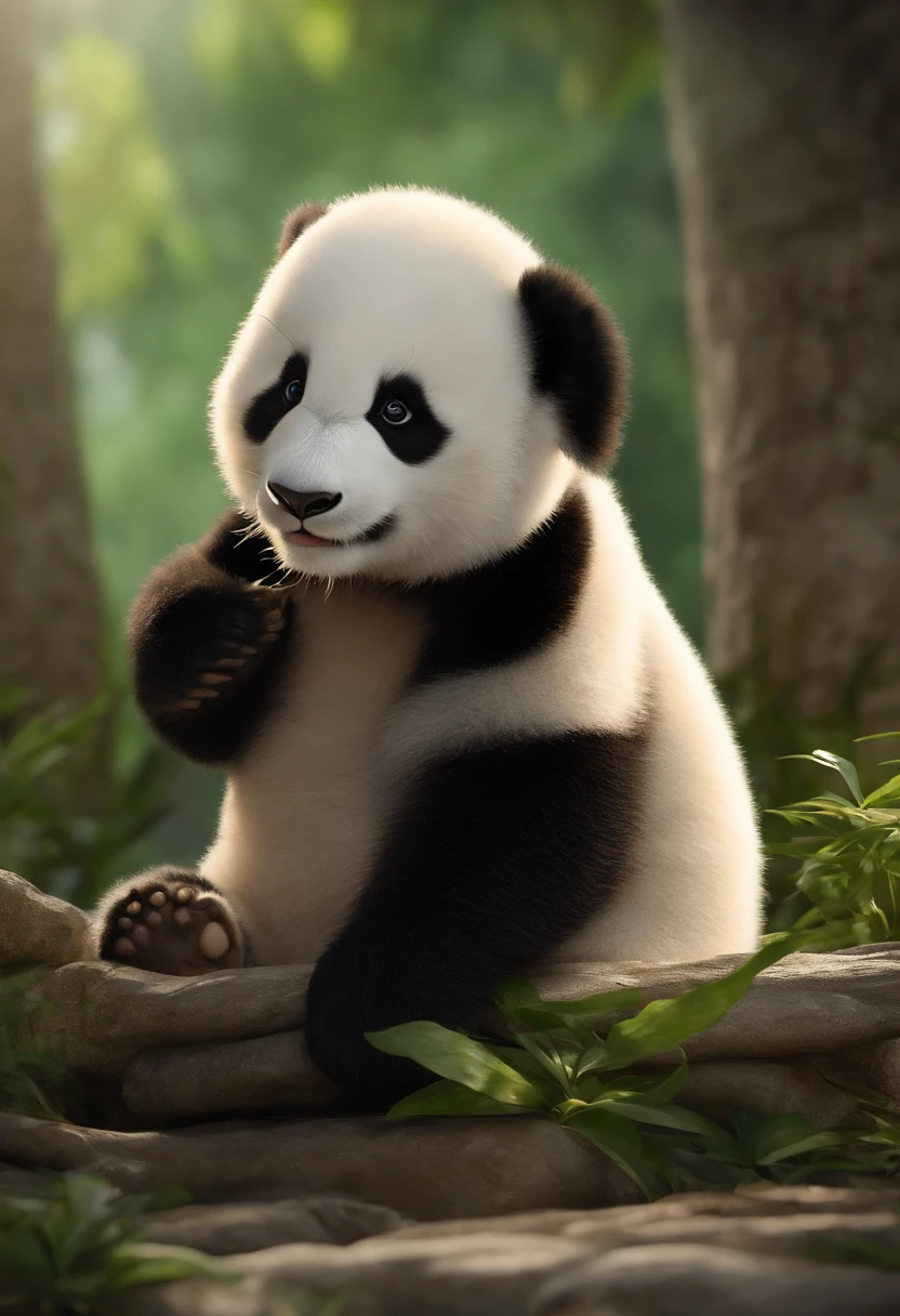 Cute panda real shooting top quality, 超A high resolution, (reality: 1.4), 电影灯光, jpn, very very beautiful, Delicate hair, slenderness,(ultra-realistic realism), (A high resolution), (8K), (The is very detailed), ( Best Illustration), (Beautifully detailed eyes), (ultra - detailed), (the wallpaper), 详细的脸, Bright lighting, Professional lighting, looking at viewert, Staring straight ahead、background slightly blurred、Panda Panda does not want people animals