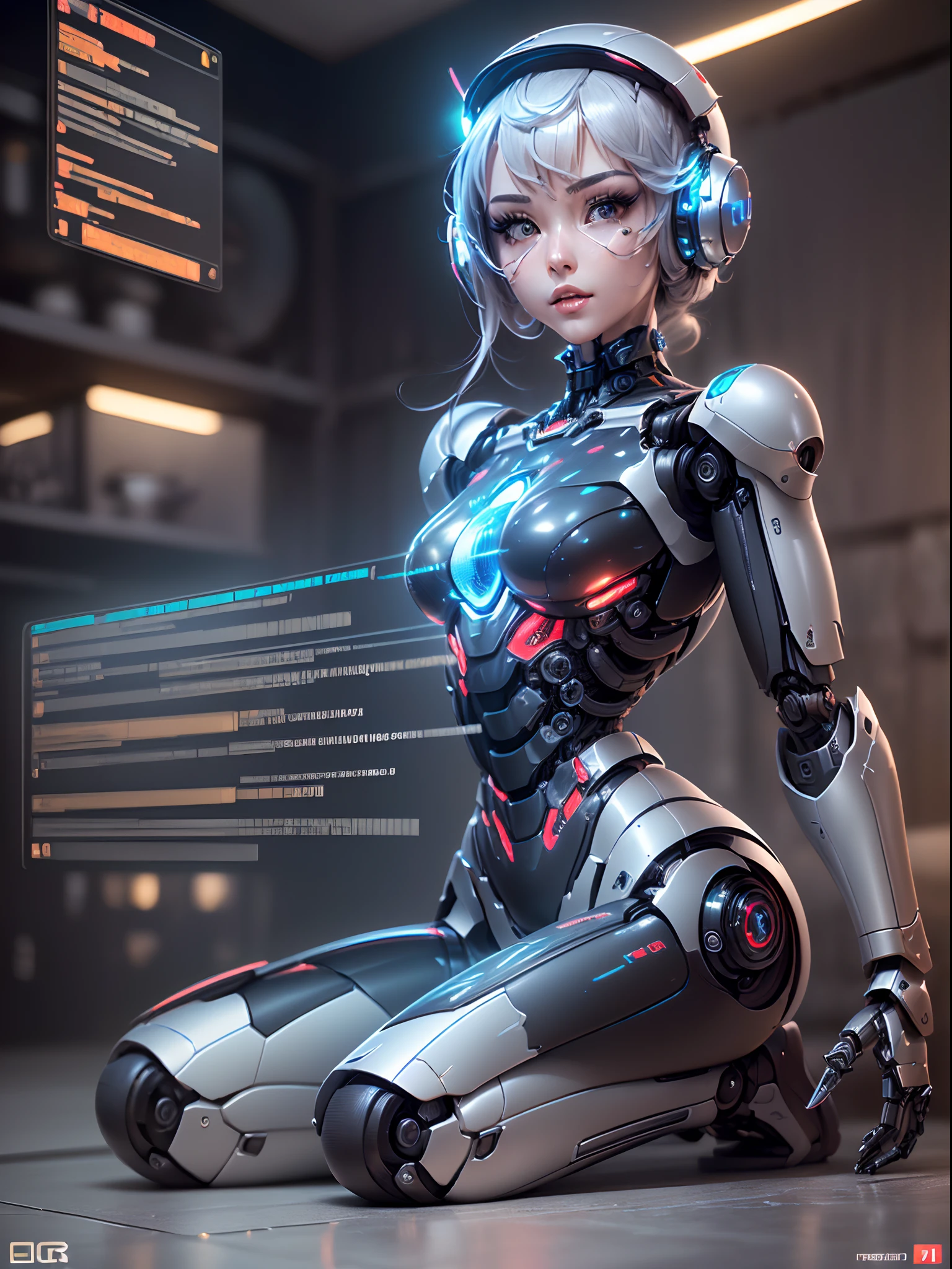 (tmasterpiece, high resolution), (((Full body seamless robot enhanced female,Delicate face.The skin blends perfectly with the metal ingredients:1.2)))。
(Complex cybernetics tattoo coding decoration),(((CGI for women，It embodies the future of human-machine integration:1.2))), realisticlying, unreal-engine, 16k, foco nítido, rendering by octane