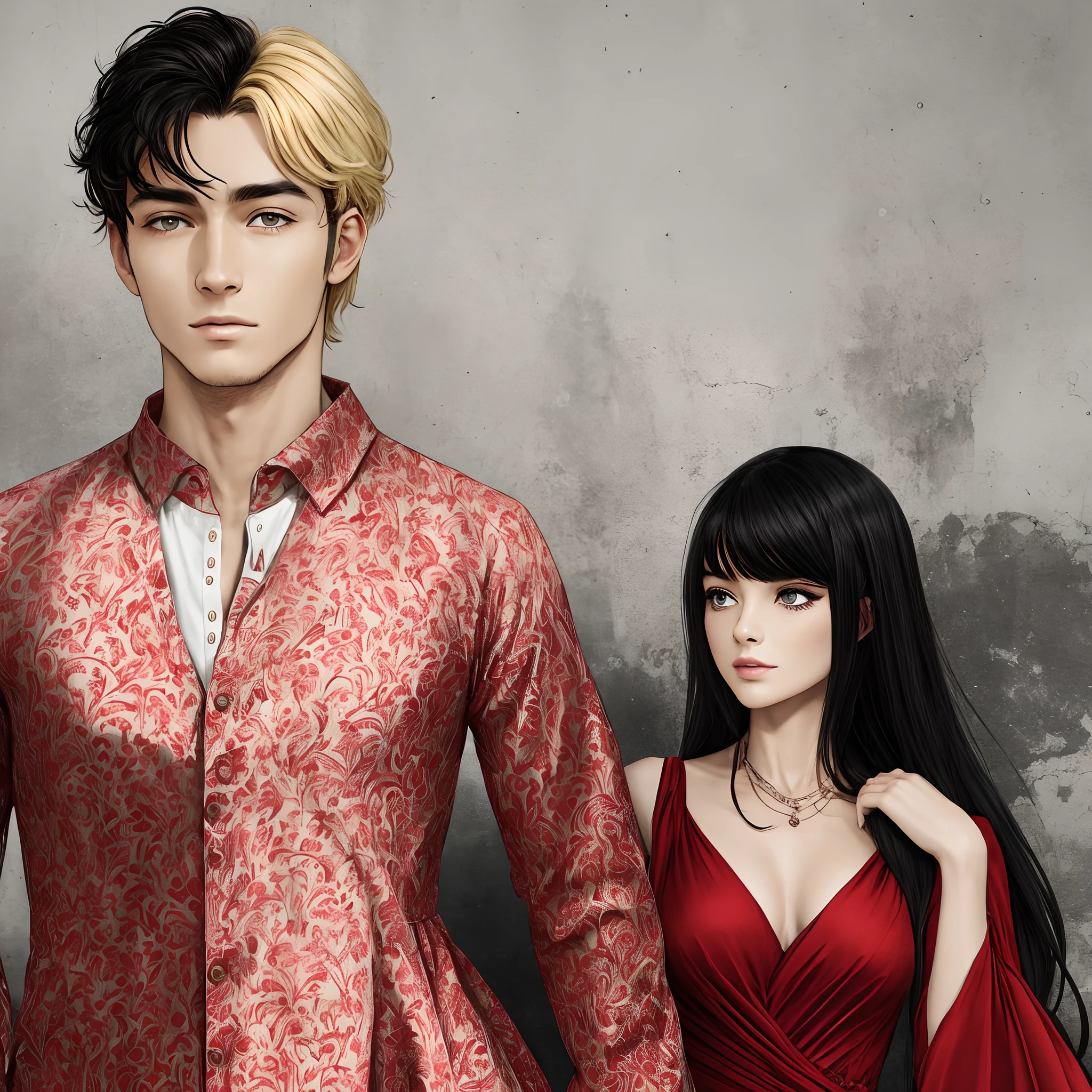 Arafed image of a man and a woman in red dress clothes - SeaArt AI