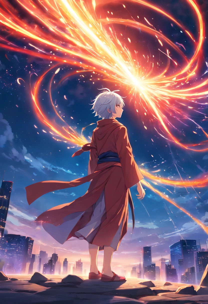 a painting that represents the essence of magic in your world, showing the white-haired, red-eyed protagonist with a mystical black mark on his neck immersed in a cascade of magical energy, with glowing particles dancing around him and arcane symbols forming in the air, masterpiece, best quality, ultra-detailed, illustration, 8k resolution concept art, fantasy art, epic art, concept art wallpaper 4k, deep color, natural lighting
