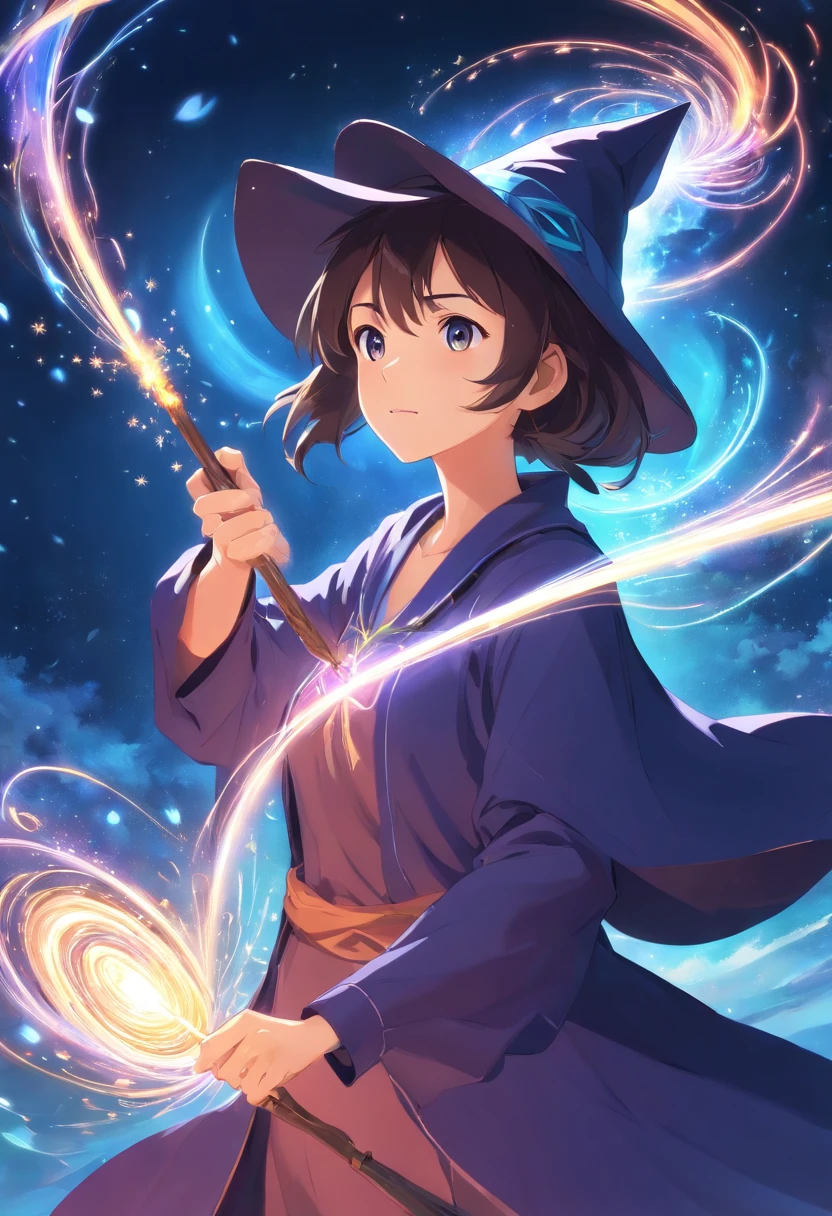 A long-nosed old witch casts magic with her wand. Composed of dynamic angles, it is a powerful fractal art. add many large magic circle effects.
