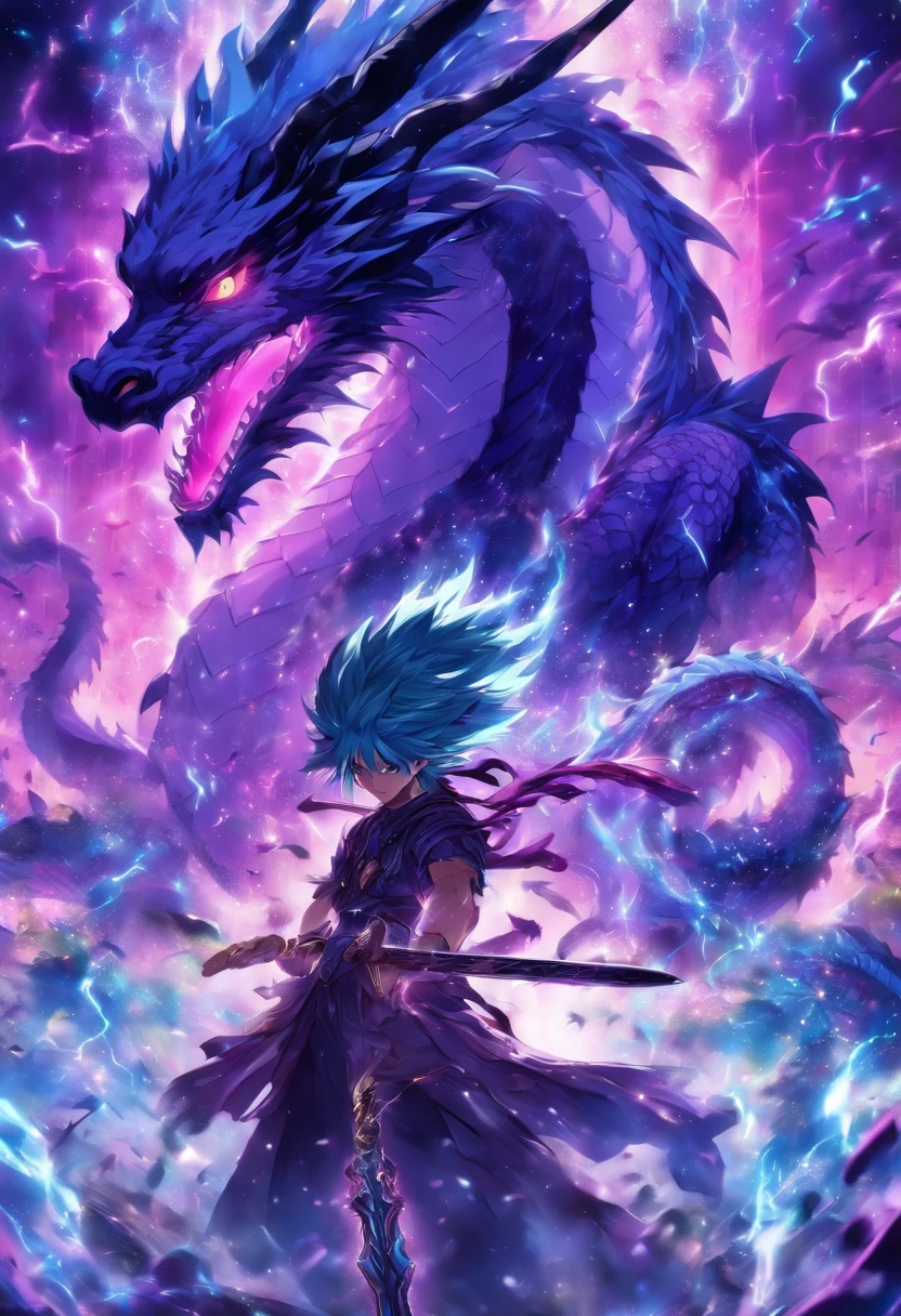 (a-purple-themed,18K resolution,altamente detalhado,master part:1.2),um jovem sinistro vestindo um manto branco,segurando uma espada brilhante roxa,poisonous substances in the air,with a faint ghostly silhouette of a purple dragon hovering over its head.