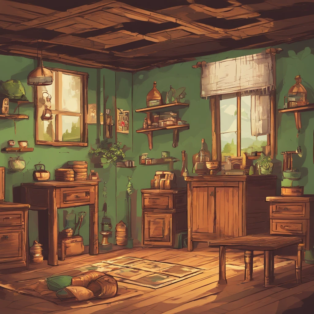 high qulity, There was a boy's room, The room should be decorated mainly in green, Rustic décor, Wooden furniture, Comfortable color combination, The width and dimensions of the room are the same, Breadth or depth. Here is a screenshot of the game. This image captures furniture