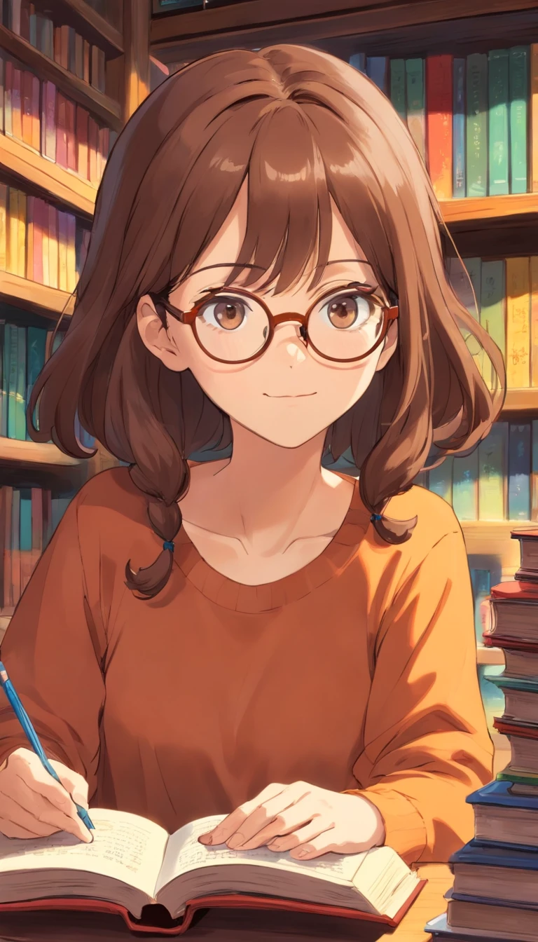 Science teacher,look 35 years old,brown hair,with eye glasses,with books in the hand,looks like an auntie.
