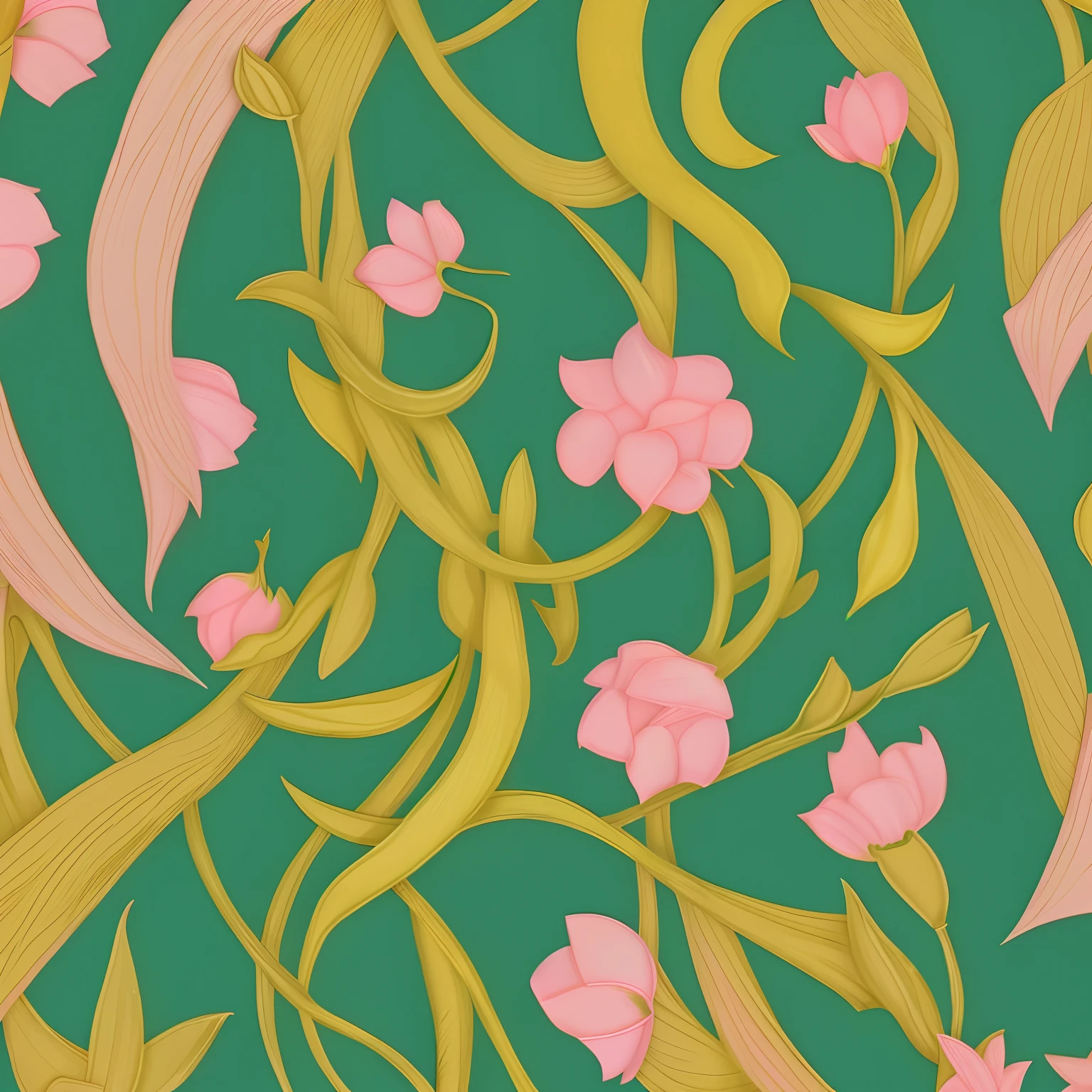Hermès scarf,Botanical motifs,pastel colour,in pink,green color,yellow backdrop,Complex graphics