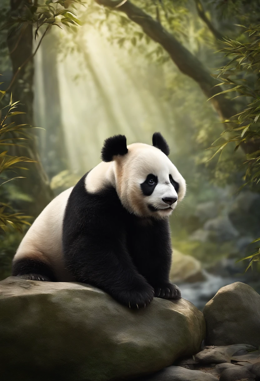 Two pandas fight on stones, Cute panda real top quality, 超A high resolution, (reality: 1.4), 电影灯光, jpn, very very beautiful, Delicate hair, slenderness,(ultra-realistic realism), (A high resolution), (8K), (The is very detailed), ( Best Illustration), (Beautifully detailed eyes), (ultra - detailed), (the wallpaper), 详细的脸, Bright lighting, Professional lighting, looking at viewert, Staring straight ahead、background slightly blurred、Panda Panda does not want people,