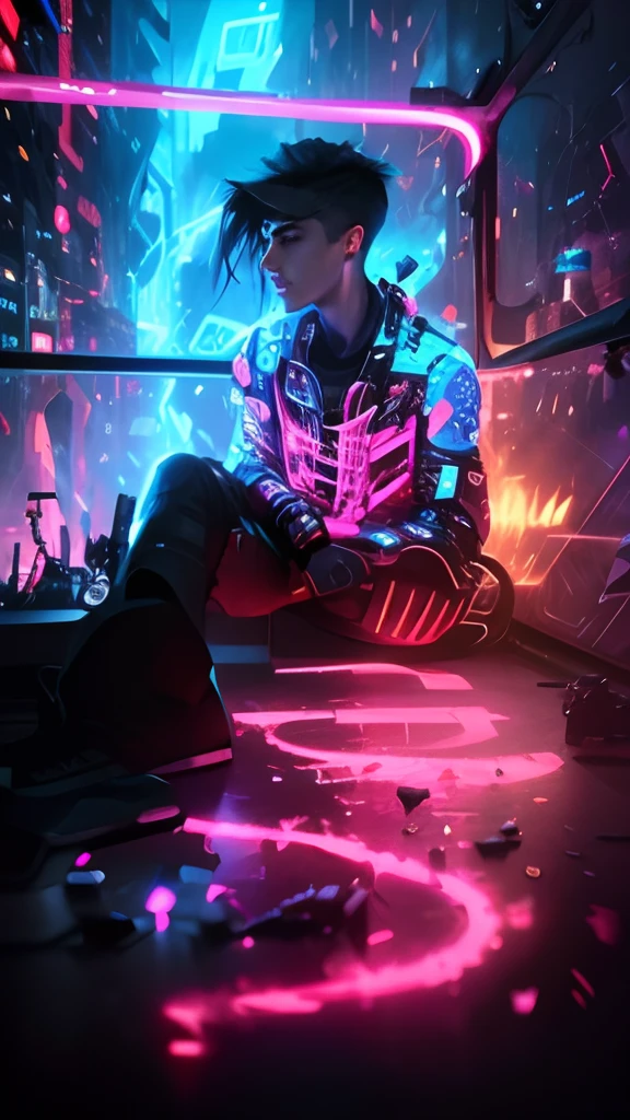 Change background cyberpunk handsome boy, realistic face, 8k ultra realistic,