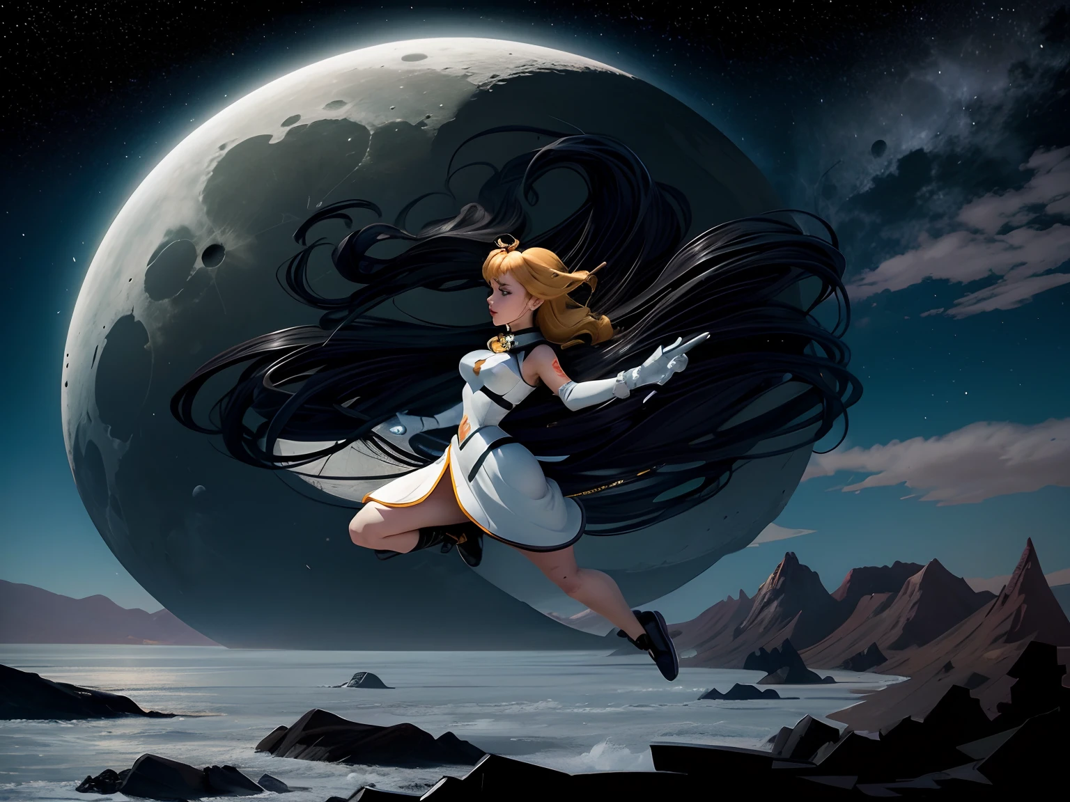 cartoon woman man on the quarter moon