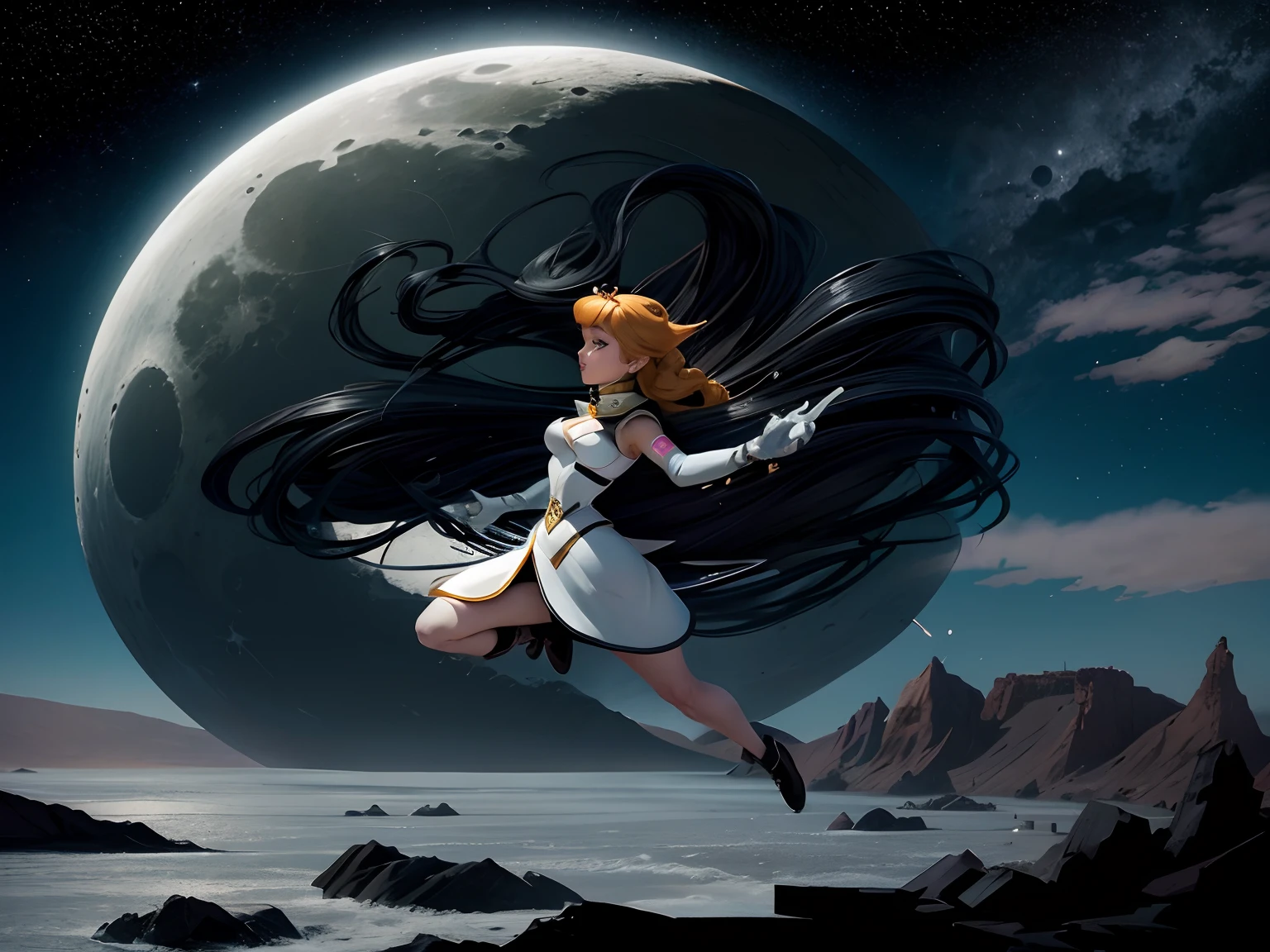 cartoon woman man on the quarter moon