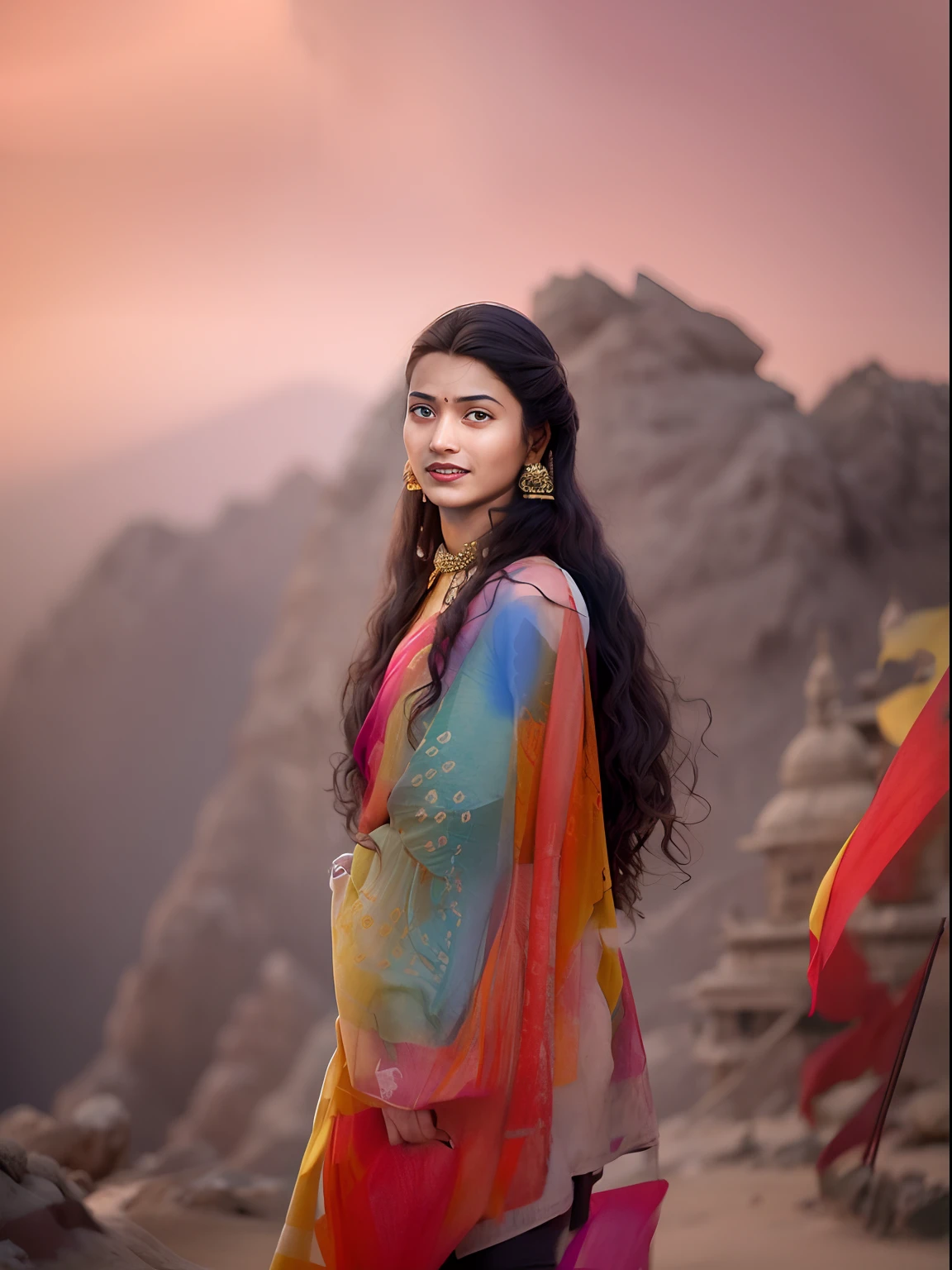 Flags in Tibet, red, breeze, yellow, prayer, flag, desolate, green, symbol, snow, mountains, flying, colour, white, earth, blue,8k resolution