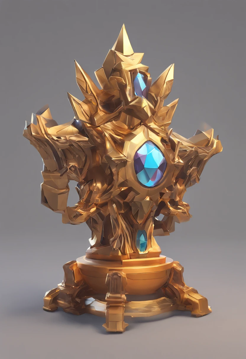 Game medallion with metal faucet closeup with crown,Close-up of dragon head,hearthstone art style, Hearthstone style art, hearthstone concept art, Riot game concept art, style of league of legends, iconic character splash art, League of Legends crown,Game badge,Surrounding metal feathers,Orange gold,c4d渲染,Less detail,less detailing,Huge metal faucet in the middle