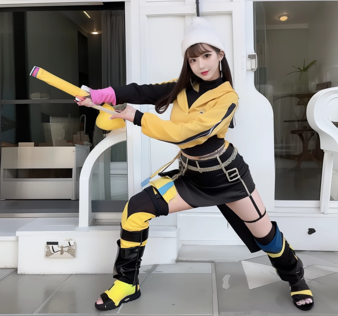 Colorful fashion female ninja、large full breasts、beautiful foot、Black Shorthair、、Good Style、、Tight mini skirt、Colored tights、Ninja Fashion