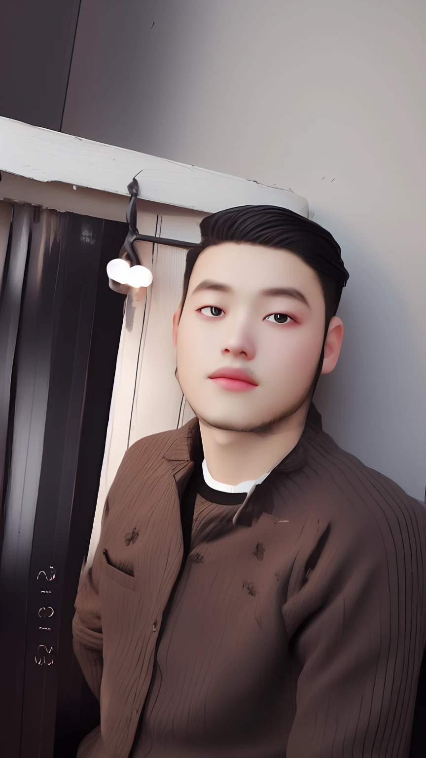 best quality, anime_portrait, 1boy, solo, looking at viewer, short hair, simple background, black hair, brown eyes, closed mouth, sweater, lips ,