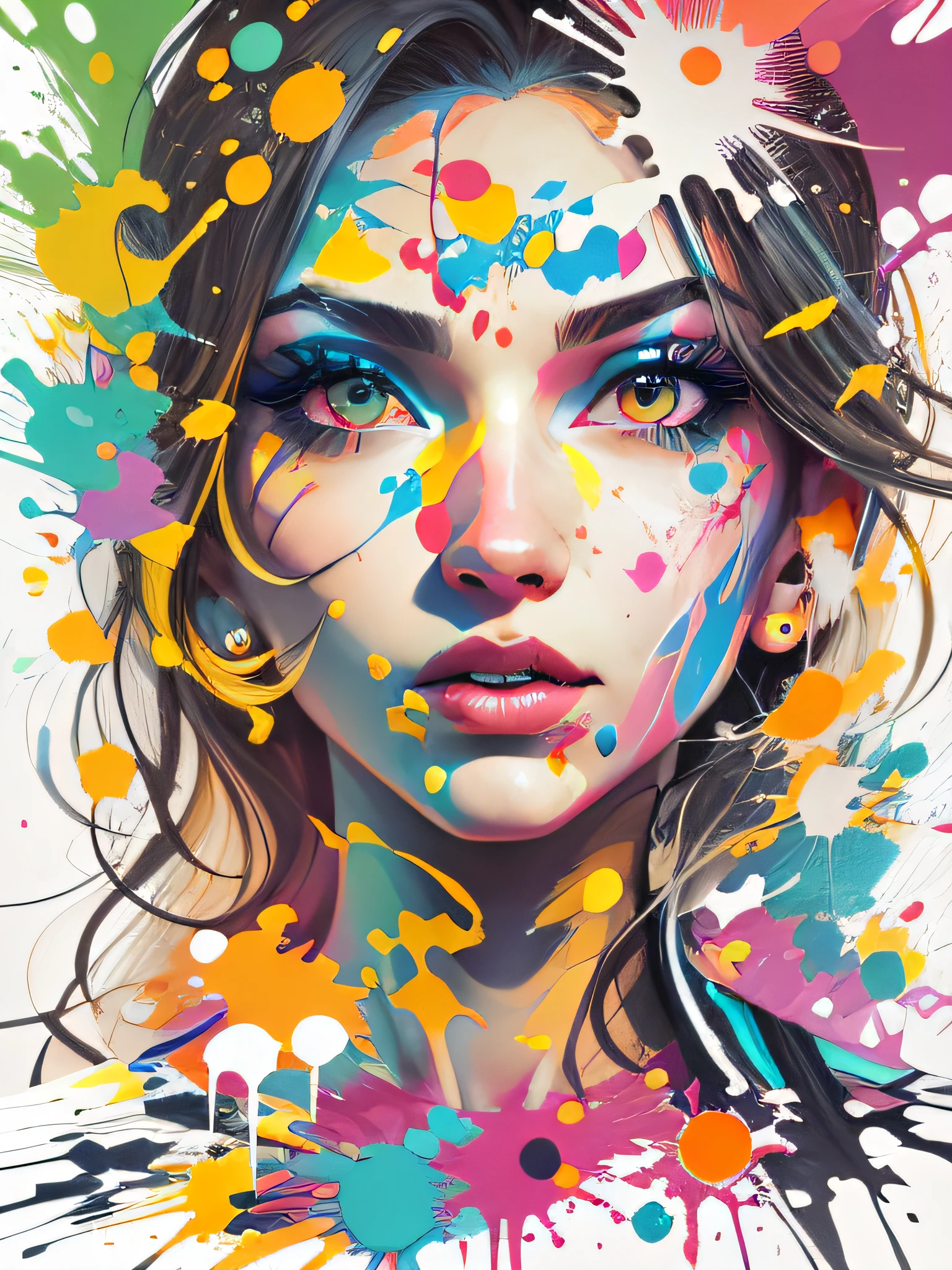 vector art, Colorful graffiti illustration, bride, in the center, Bright colors, paint splashes and blots, high detail, whitebackground