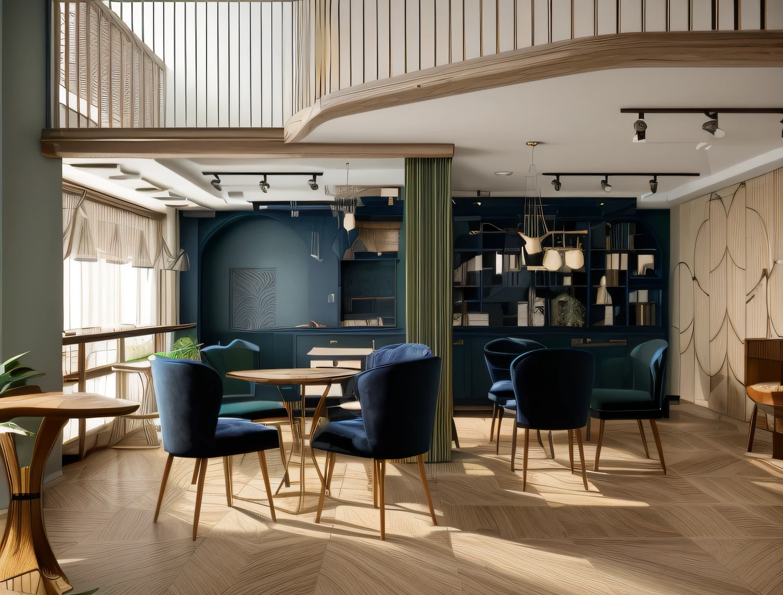 RAW photo, interior classic style, (high detailed skin:1.2), 8k uhd, dslr, (natural light:1.2), high qualityPlease generate a detailed and unique image of the living room in a Japandi-style apartment. The room should embody the essence of Japandi with warm and bright natural wood tones, emphasizing the wood's beautiful grain patterns. The floor should consist of opulent tiles or luxurious marble cladding with elegant cloud-like patterns. Incorporate both modern LED lighting and a contemporary chandelier to create a well-lit space. The sofa, ideally in a refined textile, should complement the interior furnishings. Choose modern, sleek curtains in a sophisticated shade of navy blue to create a contemporary contrast. Ensure that the room is flooded with authentic and crisp natural light, enhancing the colors and textures of the interior elements. To introduce a unique twist, incorporate a monochromatic wood paneling that spans the walls. Decorative elements in pastel blue, moss green, deep plum, and other standout colors should be strategically placed throughout the room. Please ensure that the room radiates an atmosphere of Japandi harmony, sophistication, and creativity, where the interplay of natural light, wood textures, and unique color accents creates a stunning representation of the Japandi apartment living room