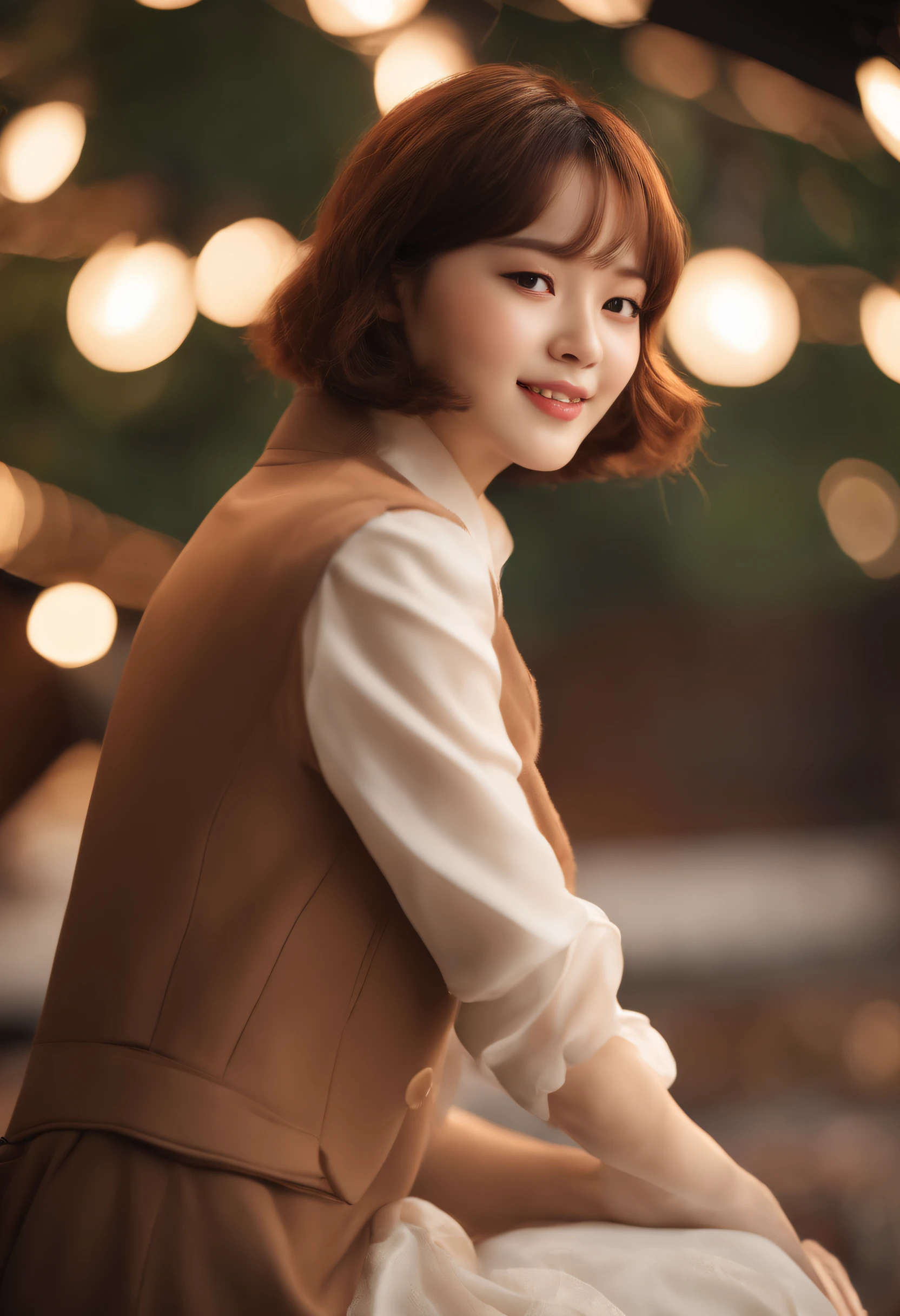 （（Brown hair、Reihi Ochako、a short bob、red blush、So many eyelashes、Pure black eyeshadow、Patsun、eyebrows very、short eyebrow、Big eyes、student clothes、blazers、Angelic smile））、​masterpiece、top-quality、hightquality、Awesome、Beautiful fece、hight resolution、Very high resolution、Raw photo、Best Illustration、hyper realisitic、1girl in、realisitic、The ultra-detailliert、Photorealsitic、incredibly absurdness、a closeup、Floating hair、Soft light、Cinema Lights、depth of fields、blurry backround、bokeh dof:1.4、eyes focus、85mmレンズ、professionally lit、lensflare、Luminous particles:0.6、Professional Writing、portlate:0.6、Photon mapping、Radio City、physically-based renderingt、Transparency、a japanese girl、sexual excitement:1.5、Lifelike face、Realistic body、real looking skin、huge-breasted:1.3、well-styled、camel's toe、light skinned:1.1、cute little:1.5