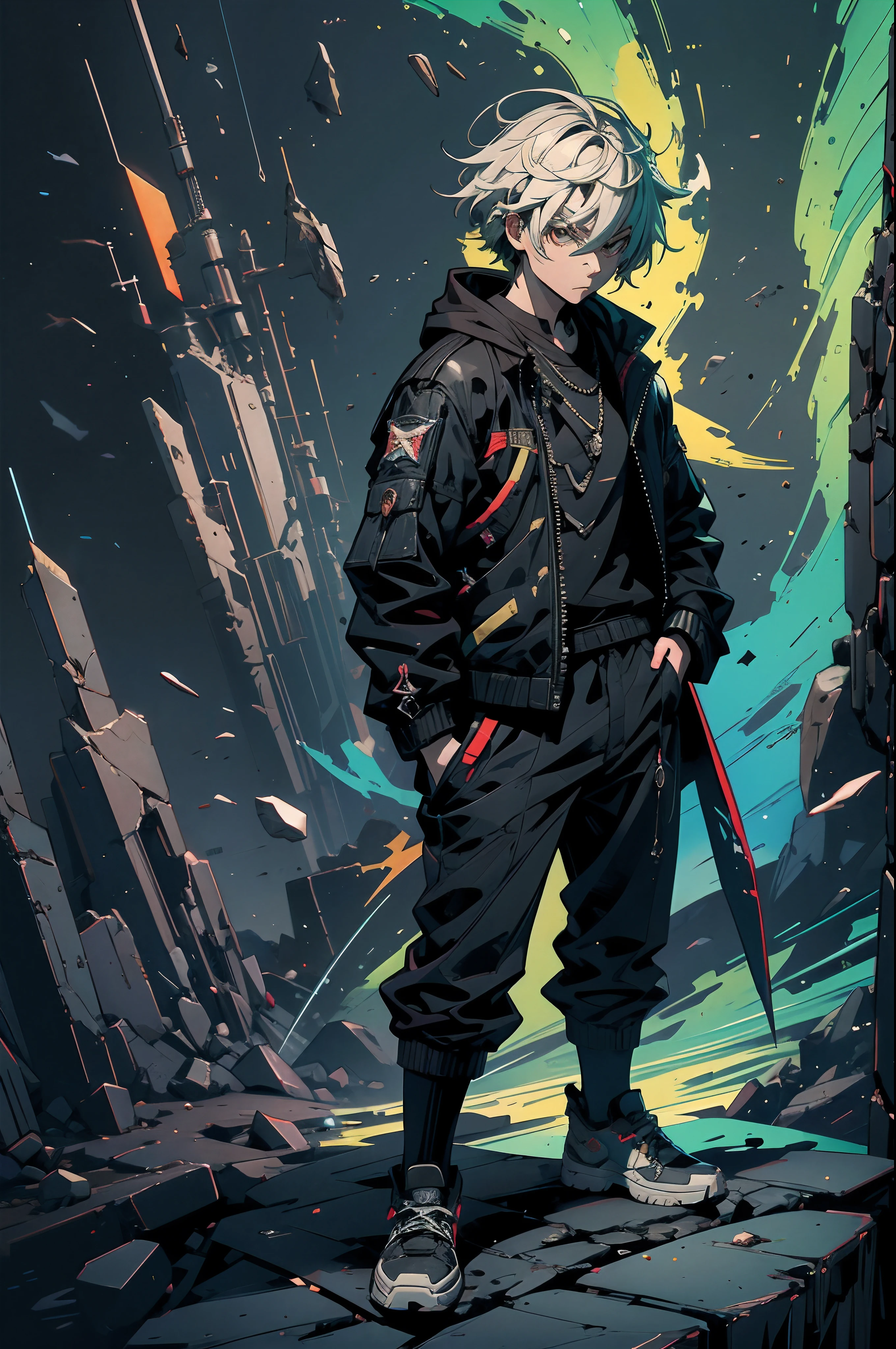 The prompt for the given theme "Zhongli (Genshin Impact), man, Against the background of rocks, a black jacket, hands in pockets, drooping tail" can be:

"man, Zhongli, against the background of rocky terrain, black jacket, hands in pockets, drooping tail, high-resolution, realistic lighting, detailed facial features, sharp focus, vivid colors, portrait, determined expression, sculptural appearance, ancient geo-archon, confident stance, mysterious atmosphere"

Note: This is just an example prompt based on the given theme. You can modify and add more details based on your imagination and preferences. Remember to follow the prompt format guidelines mentioned above.
