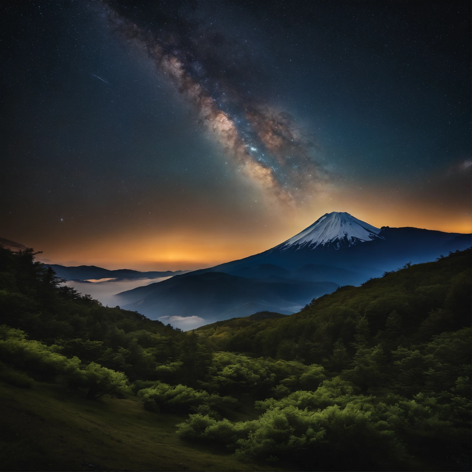 Master Parts、Superior Quality、superior image quality、The 8k quality、Beautiful pictures of the starry sky、magnifica、Arched Milky Way、I can see the mountains. Fuji