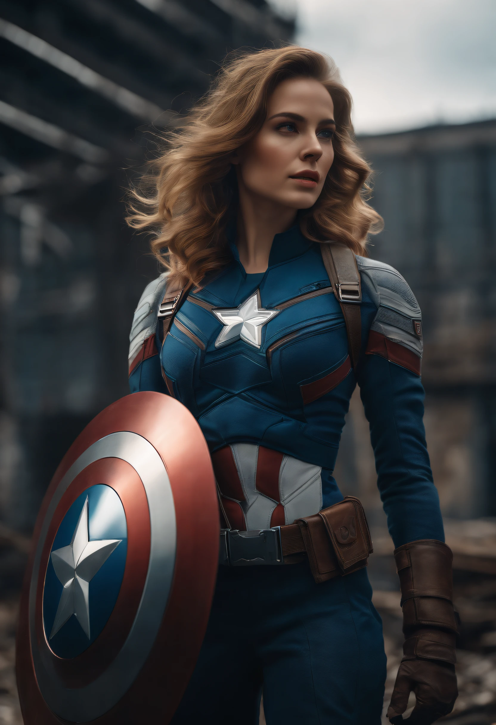 (1girl:1.3), solo, __body-parts__, official art, unified 8k wallpaper, super detailed, beautiful and aesthetic, beautiful, masterpiece, best quality, raw, masterpiece, super fine photo, best quality, super high resolution, photorealistic realism, sunlight, full-body portrait, amazing beauty, dynamic pose, delicate face, vibrant eyes, (from the front), she wears a futuristic Captain America jersey, blue color scheme, (holding a shield), A capital A on chest, very detailed abandoned warehouse background, detailed face, detailed complex busy background, messy, gorgeous, milky white, highly detailed skin, realistic skin details, visible pores, sharp focus, volumetric fog, 8k uhd, DSLR camera, high quality, film grain, fair skin, photo realism, lomography, huge metropolis in future dystopia, seen from below, translucent