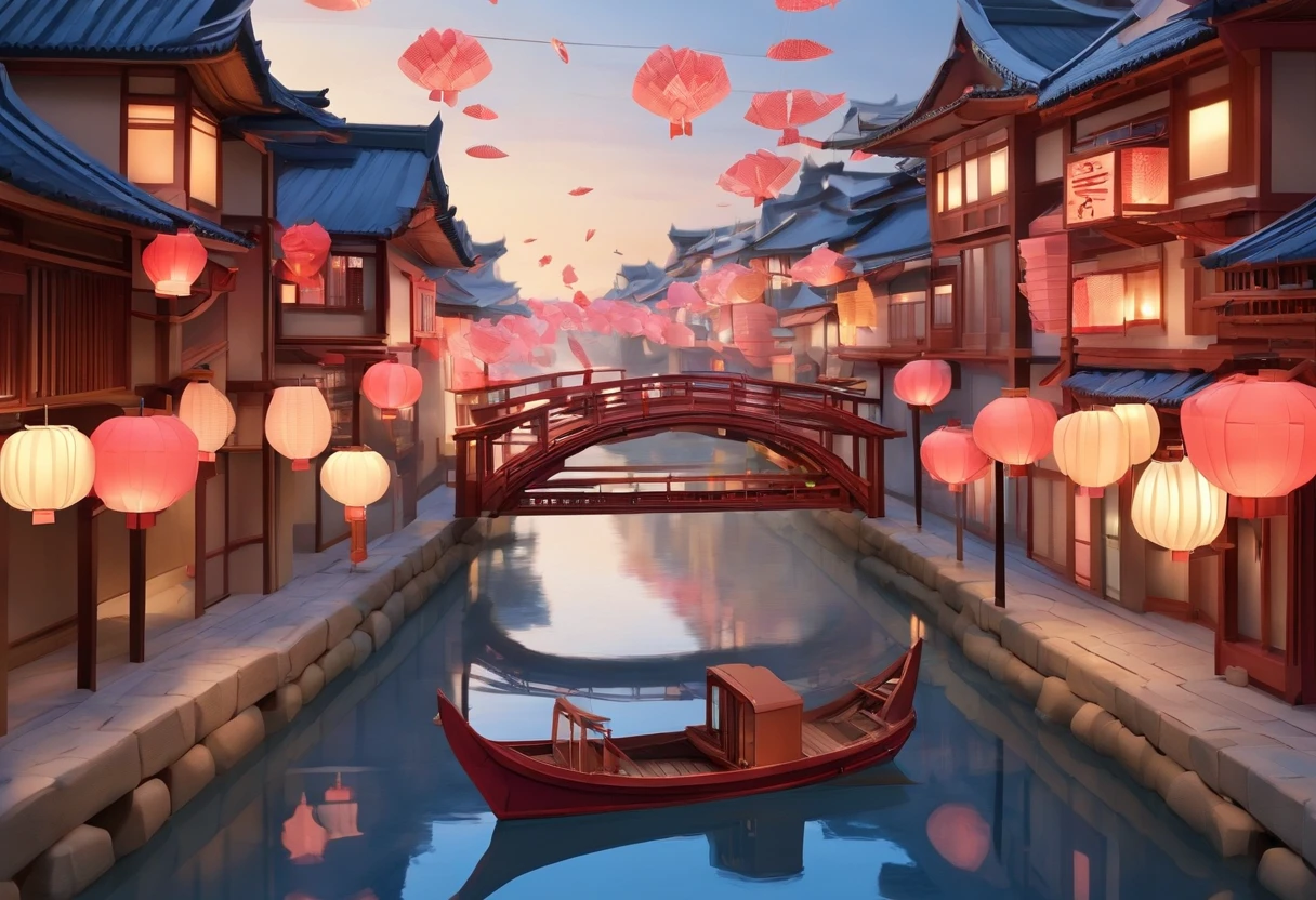 (best quality,4k,8k,highres,masterpiece:1.2),ultra-detailed,realistic,photorealistic:1.37,japanese-style city made of paper,origami,paper art,paper artwork,vivid colors,crispy details,paper structures,folding paper buildings,shimmering paper lanterns,meticulous paper craftsmanship,traditional Japanese architecture,geometric paper patterns,exquisite paper textures,ornate paper sculptures,elaborate paper gardens,serene paper cherry blossom trees,colorful paper koi fish,delicate paper cranes,floating paper boats in a small canal,soft natural lighting,subtle shadows,bright and vibrant color palette,intense hues of red, blue, and gold,paper textures adding depth and dimension to the city scene,evening scene with paper lanterns illuminating the streets,a sense of tranquility and peacefulness permeating the paper city.