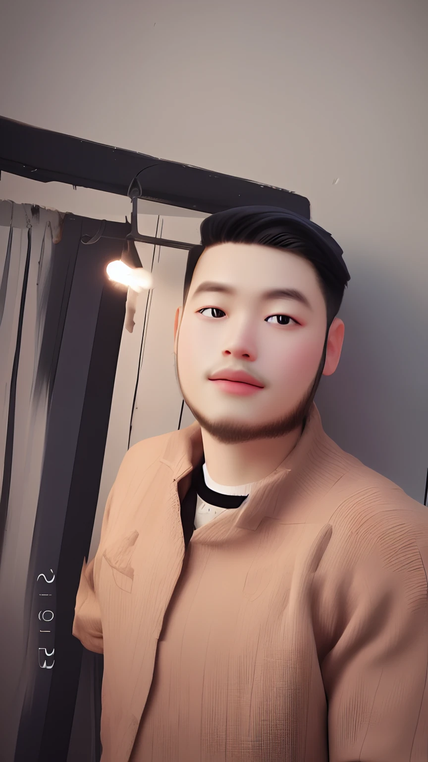 best quality, cartoon_portrait, 1man, solo, looking at viewer, short hair, simple background, black hair, brown eyes, closed mouth, sweater, lips ,