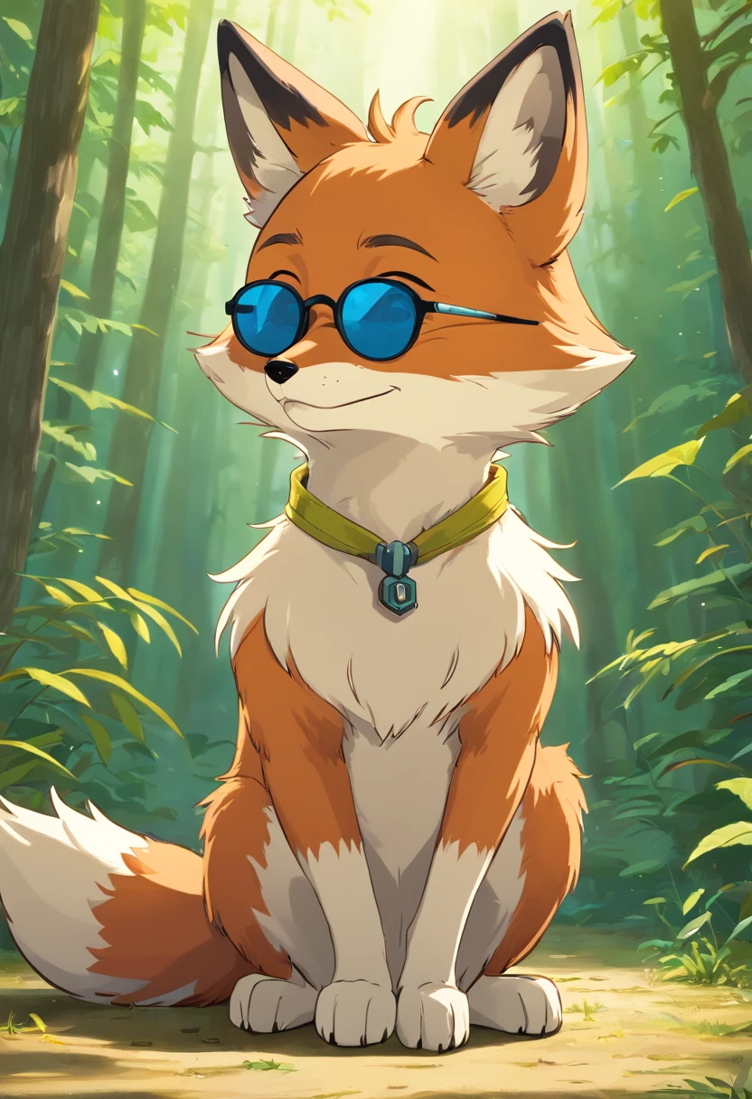 a cartoon fox wearing sunglasses sitting on the ground, digital fox, cute fox, tonic the fox, stylised fox - like appearance, an anthropomorphic cyberpunk fox, cartoon, anthropomorphic fox, an anthropomorphic fox, fox animal, telegram sticker design, foxy, svg illustration, lineless, fox mccloud, with sunglasses