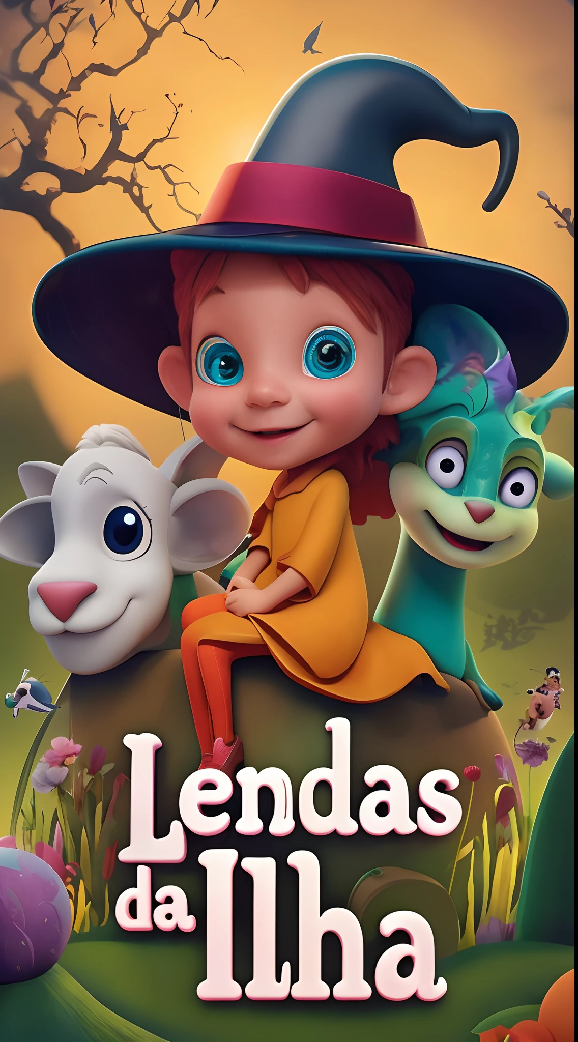 a cartoon movie poster for lendas da lunaa, Directed by: Luis Miranda, children's animated films, Album art, 3 d animated movie, programa de TV infantil, by László Talkative, Lucas Artistic Adventure, by Almada Negreiros, Directed by: Ignacio Zuloaga, animation film, animated film, arte chave, Arte Oficial