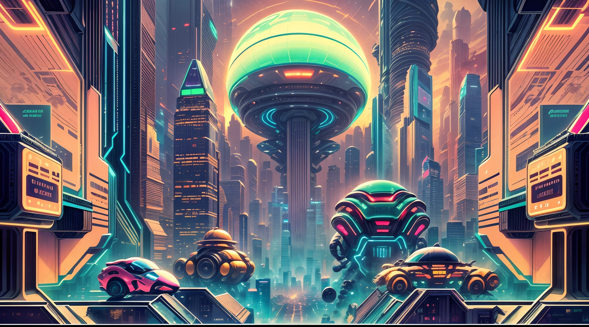 A futuristic cityscape on another planet, sleek skyscrapers and flying cars against an alien sky, robots and cyborgs bustling in the streets, a blend of advanced technology and sci-fi aesthetics, Paper-cut art, intricate layers of metallic and neon-colored paper,