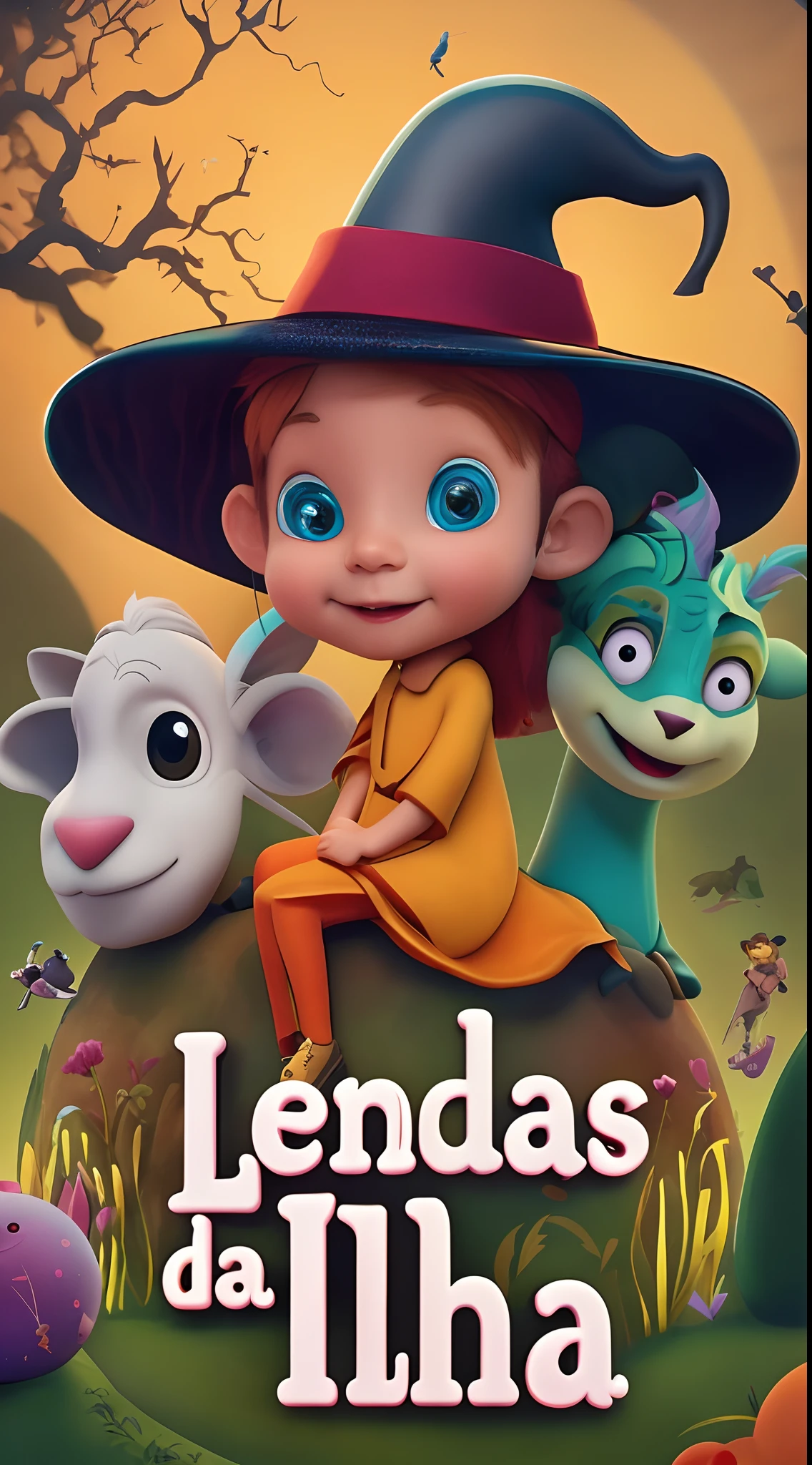 a cartoon movie poster for lendas da lunaa, Directed by: Luis Miranda, children's animated films, Album art, 3 d animated movie, programa de TV infantil, by László Talkative, Lucas Artistic Adventure, by Almada Negreiros, Directed by: Ignacio Zuloaga, animation film, animated film, arte chave, Arte Oficial