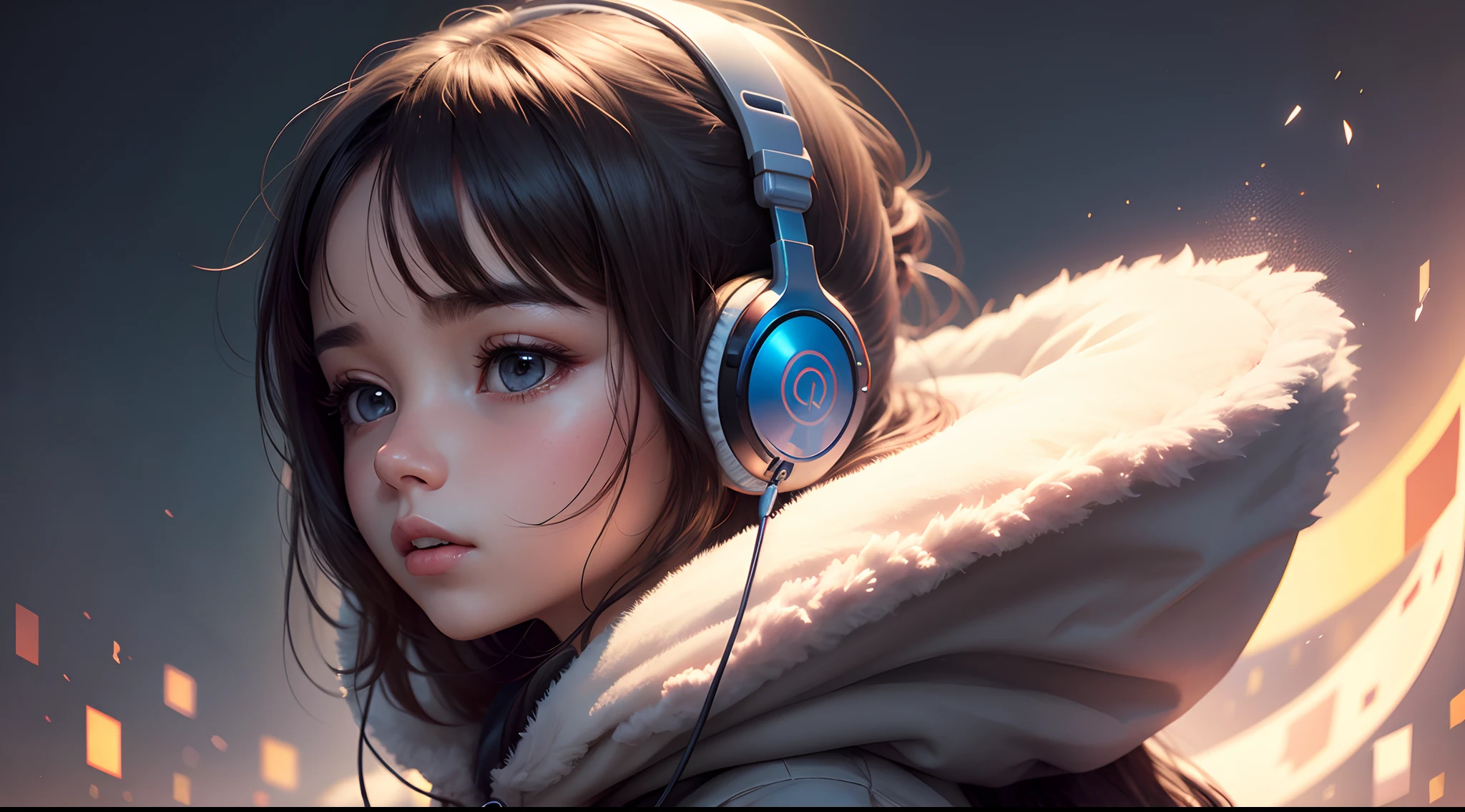 a girl hearing a song head phone on her ears on moon