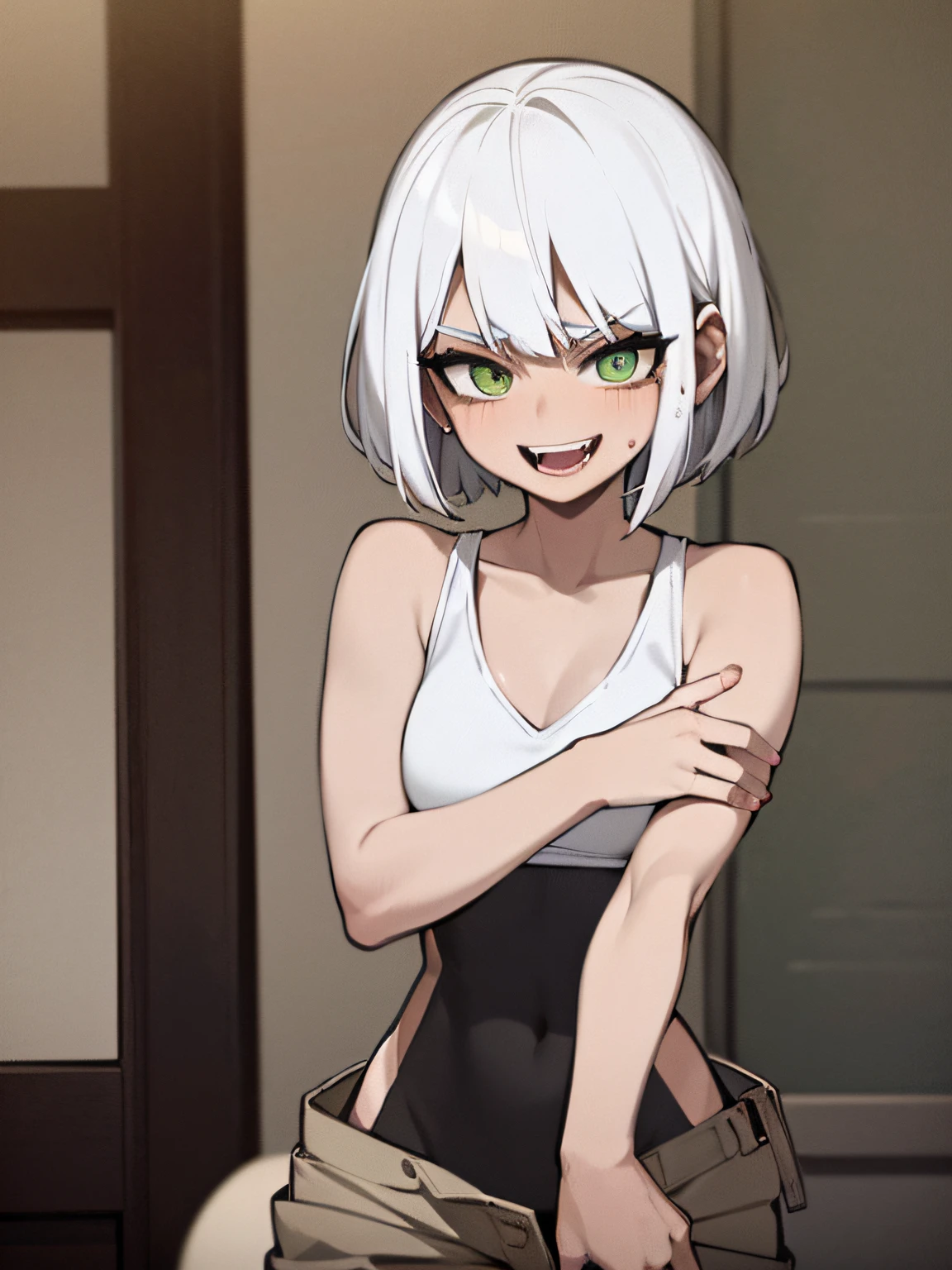 Anime girl with white hair and green eyes posing for a picture - SeaArt AI