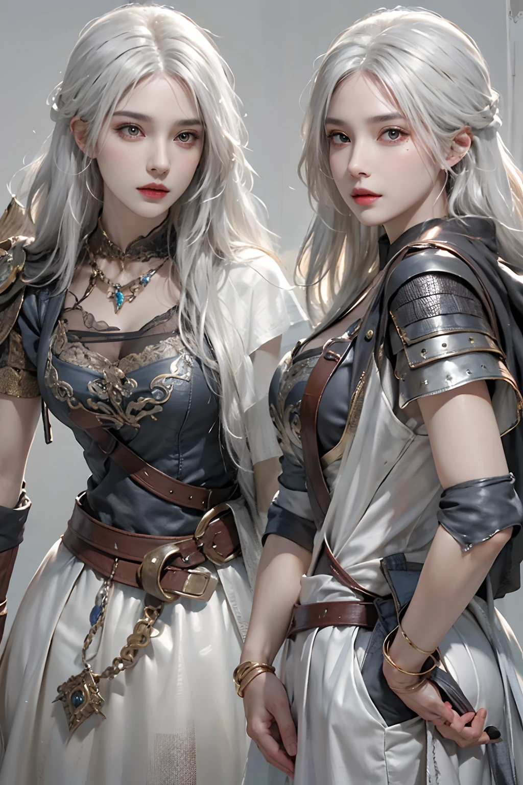 photorealistic, high resolution, 1women, solo, hips up, look at viewer, (detailed face), white hair, sorcerer, dark souls style, fighting, jewelry