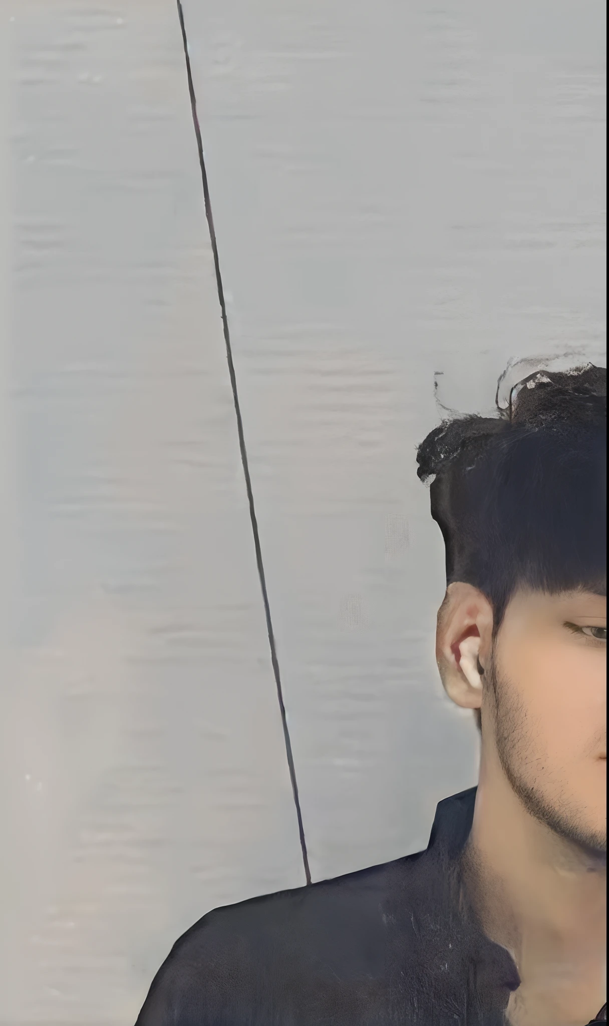arafed man taking a selfie in a mirror with a backpack, full body picture, very very low quality picture, wearing a dark shirt and jeans, outfit photo, around 1 9 years old, full body photogenic shot, wearing a black shirt, full body!, he is wearing a black t-shirt, picture, full body;, full body profile camera shot