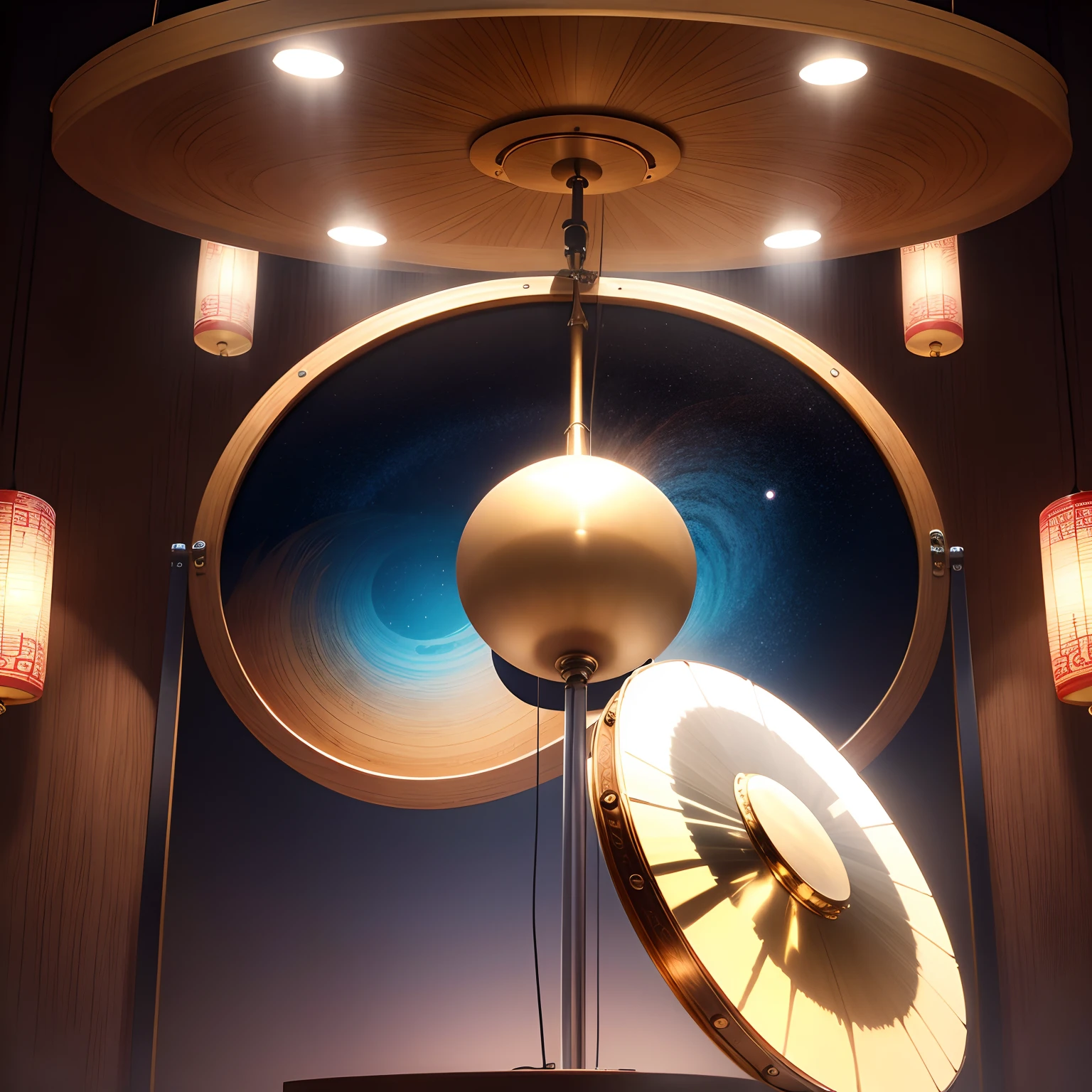 super high image, super detail, super high resolution, musical instrument, Chinese giant gong, brilliant, mirror finish, shining brightly, professional lighting